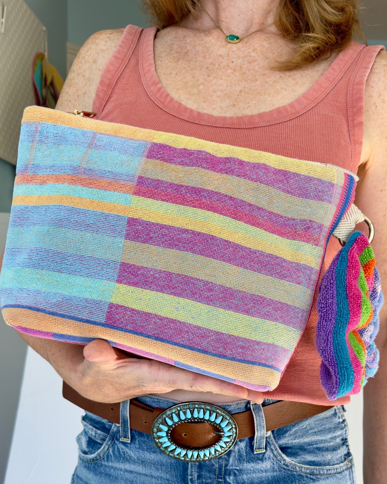 Repurposed Towel Beach Clutch "Living Large"