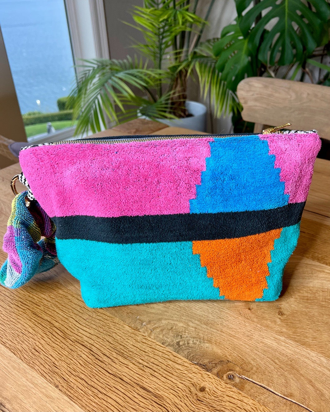 Repurposed Towel Beach Clutch “Palm Palace”