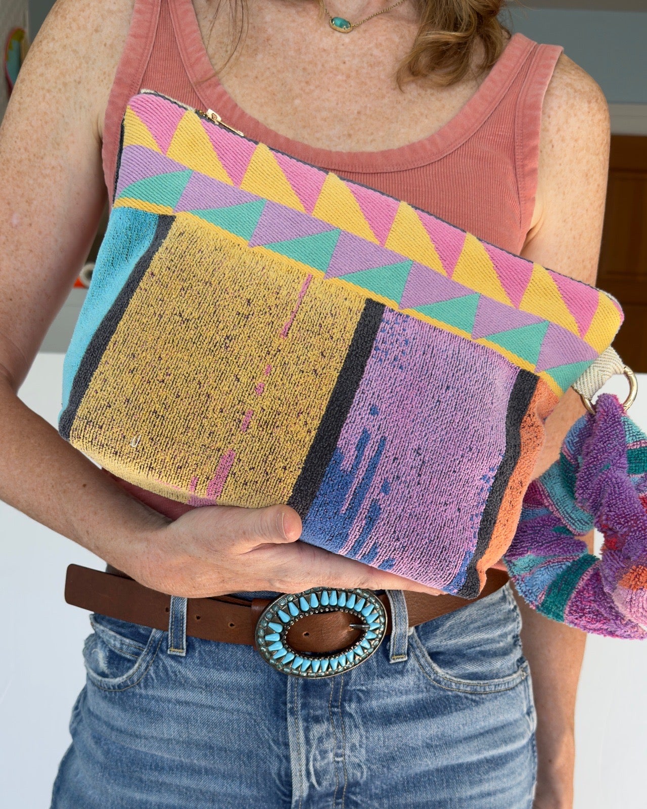 Repurposed Towel Beach Clutch "Up Stream"