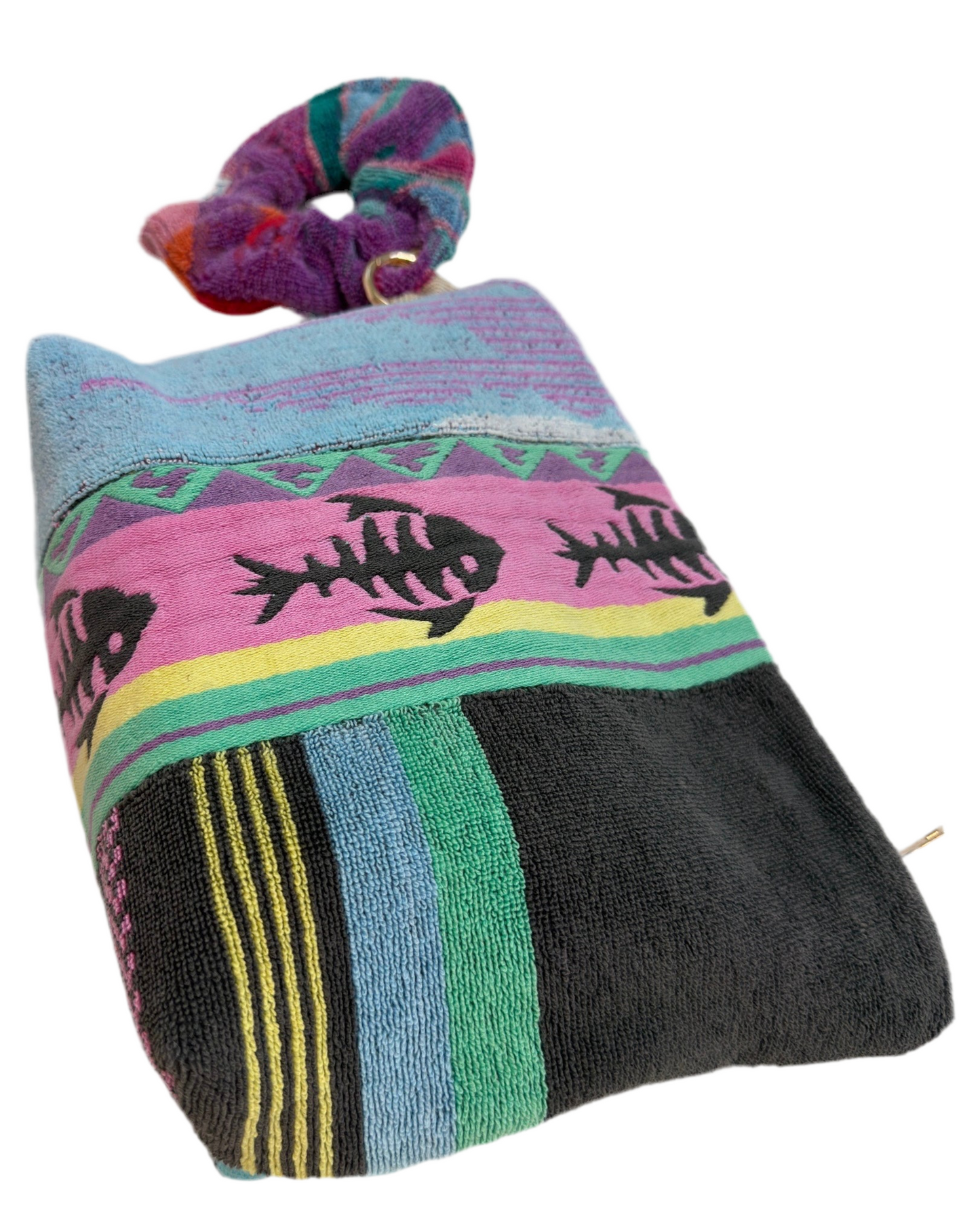 Repurposed Towel Beach Clutch "Up Stream"