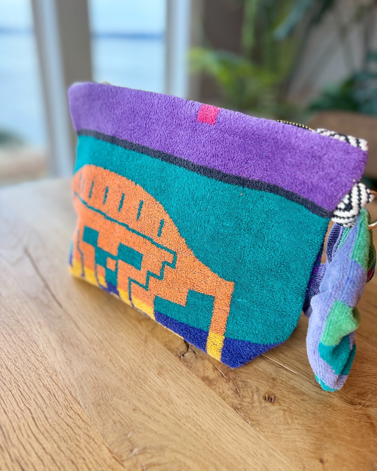 Repurposed Towel Beach Clutch "Aztec Abstract"