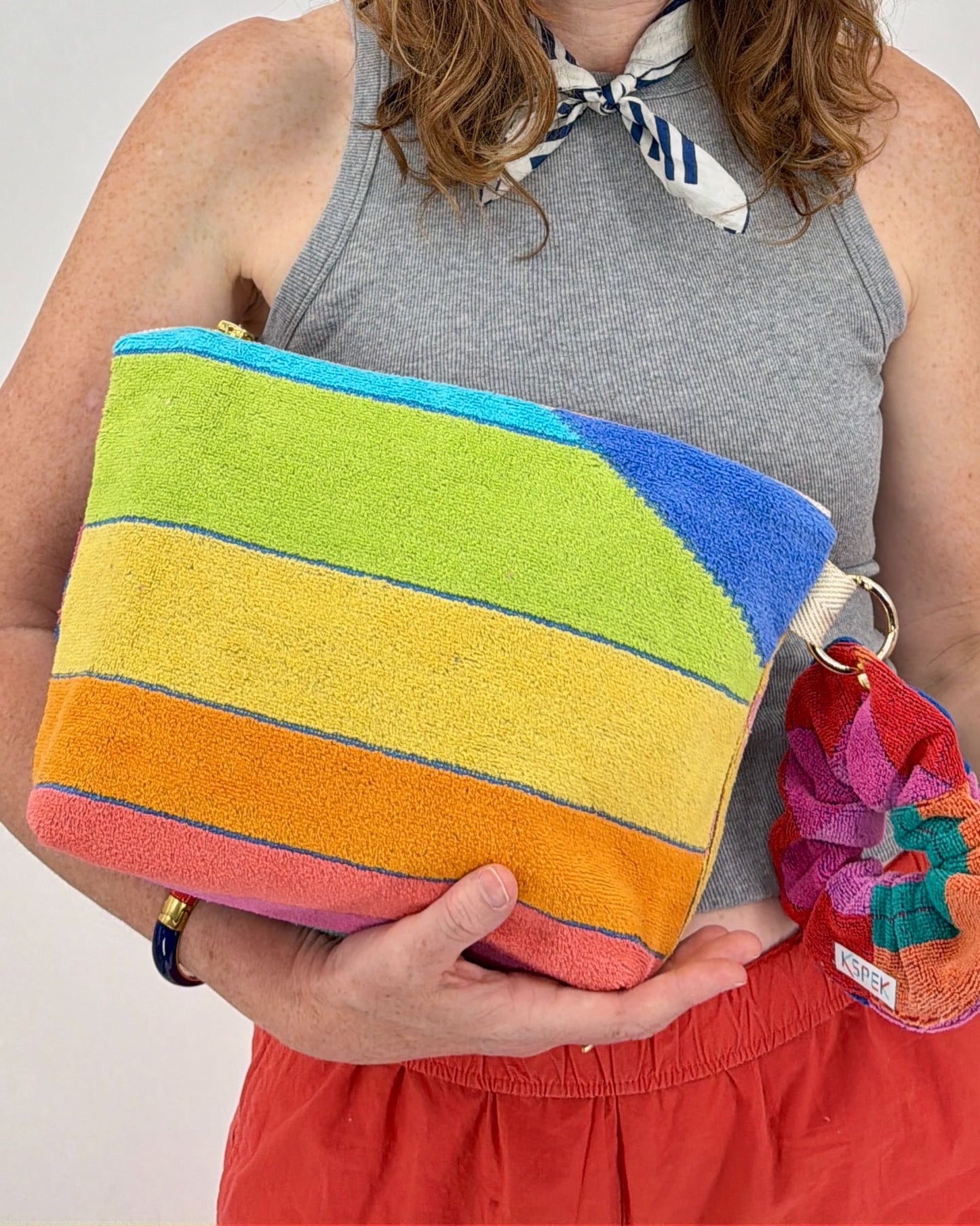 Repurposed Towel Beach Clutch "Rainbow Fish"