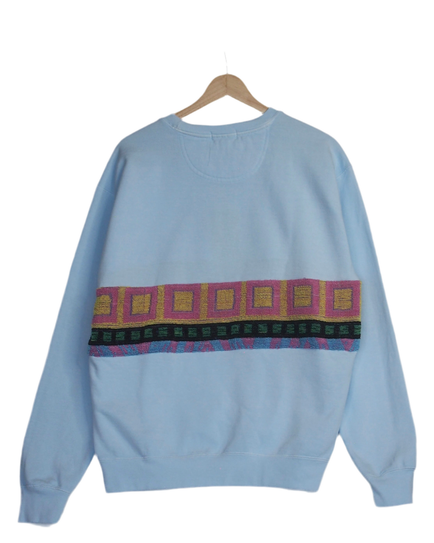 Medium Aqua Sunset Chaser "Pink Lemonade" — one-of-a-kind upcycled vintage beach towel sweatshirt, handmade by Kspek, view 2
