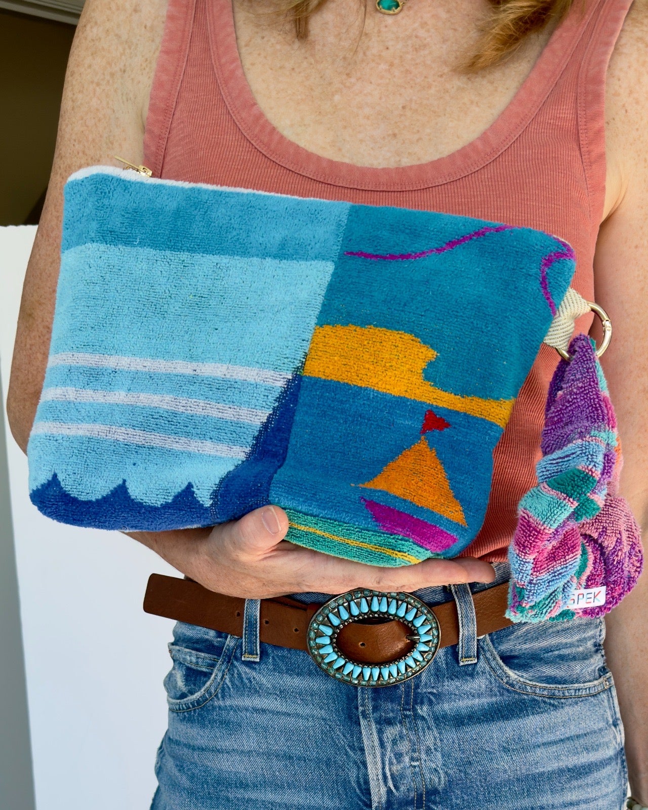 Repurposed Towel Beach Clutch "Land and Sea"