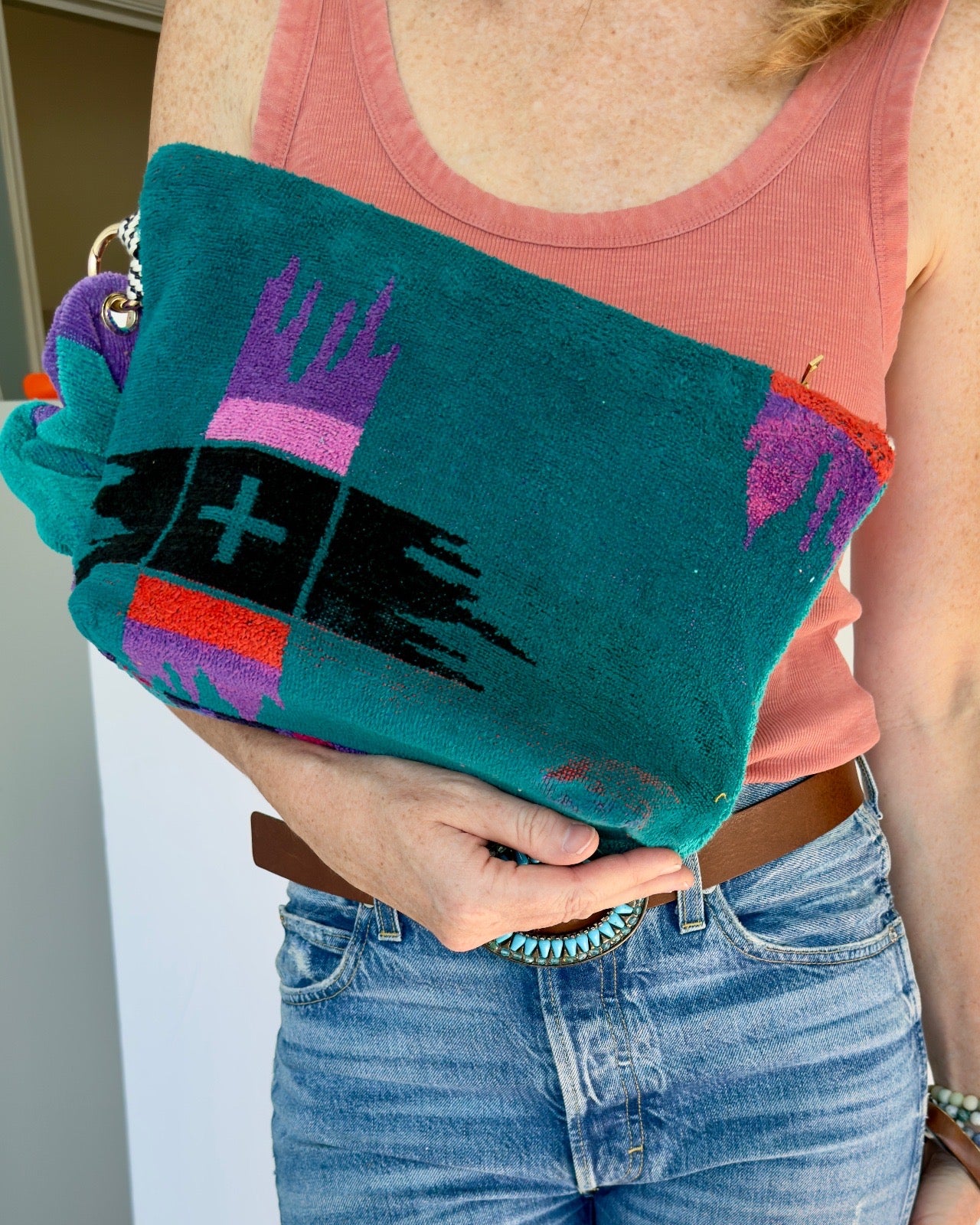 Repurposed Towel Beach Clutch "Jewel Tones"
