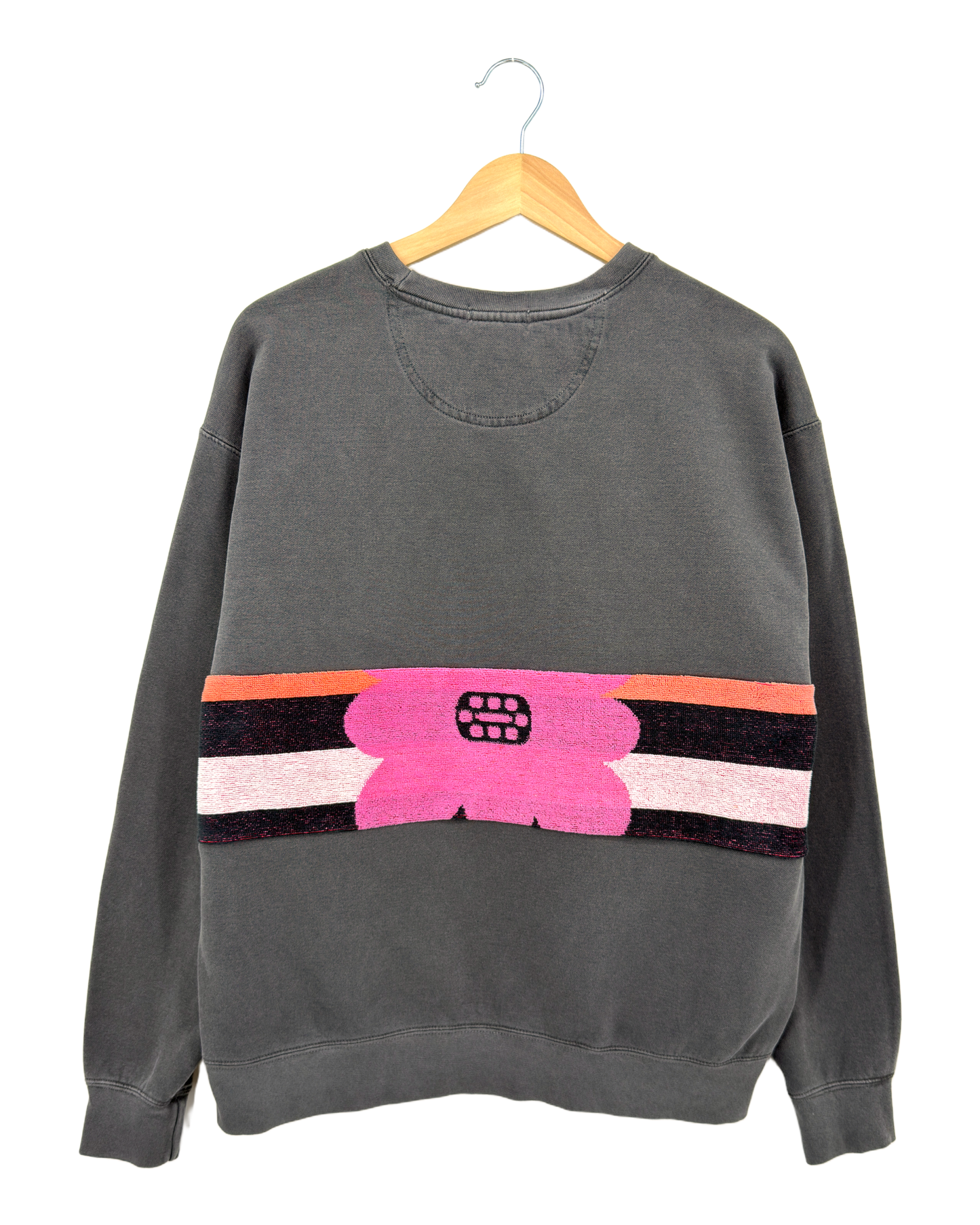 Large Pepper Sunset Chaser "Blooming Sunset" — one-of-a-kind upcycled vintage beach towel sweatshirt, handmade by Kspek, view 5