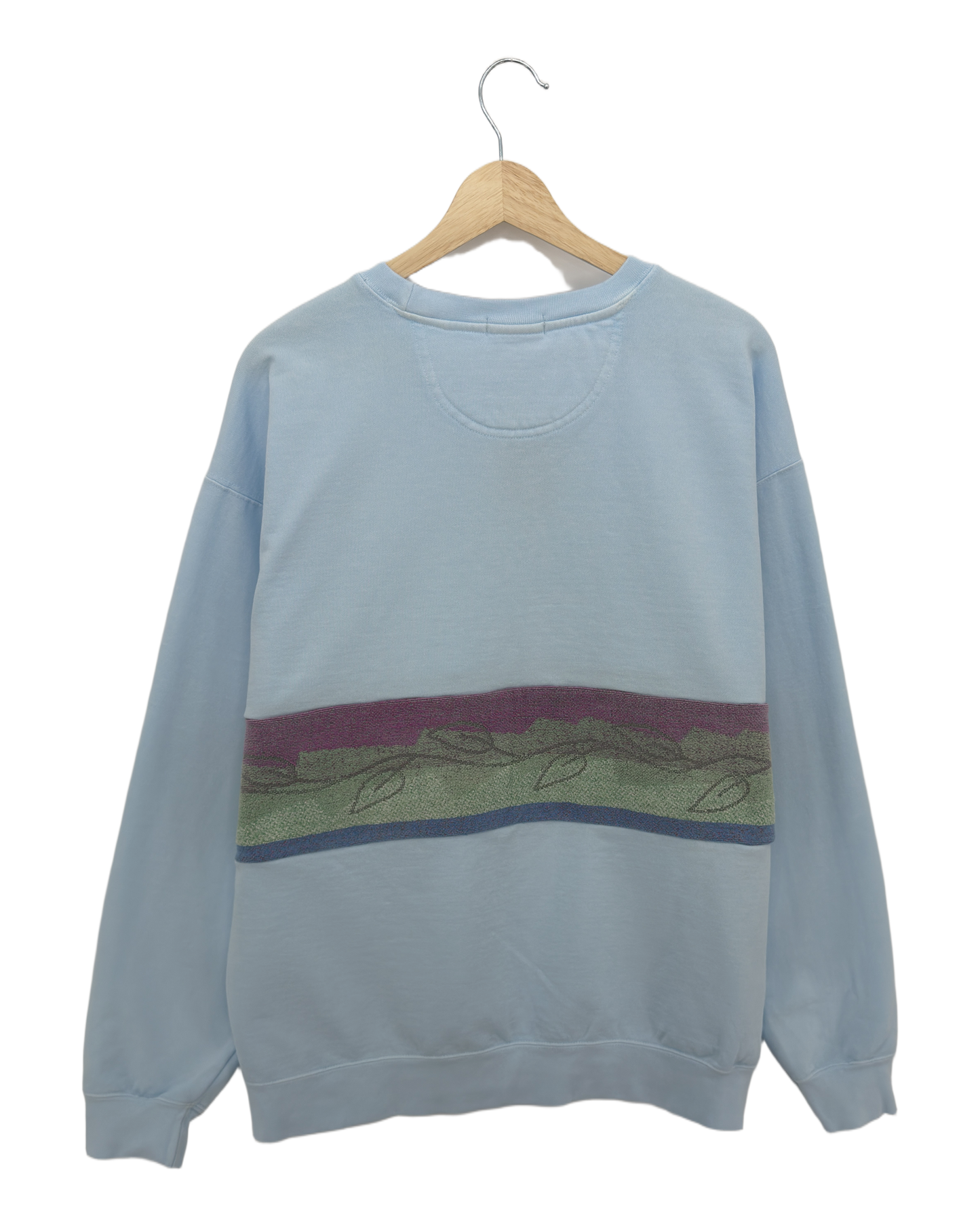 X-Large Aqua Sunset Chaser "Horizon Bliss" — one-of-a-kind upcycled vintage beach towel sweatshirt, handmade by Kspek, view 4