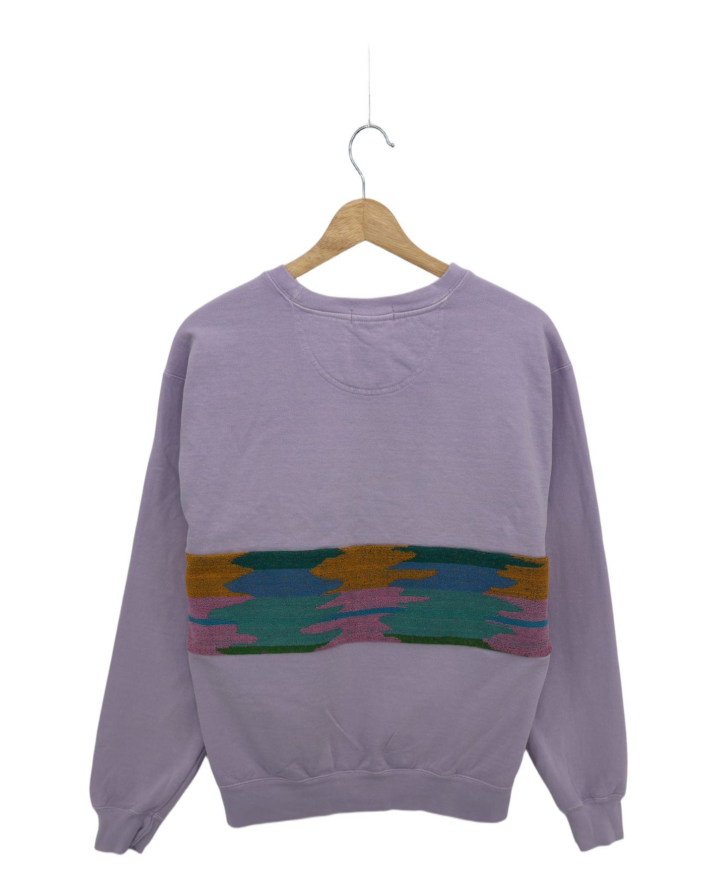 Medium Lavender Sunset Chaser "Wave Horizon" — one-of-a-kind upcycled vintage beach towel sweatshirt, handmade by Kspek, view 3