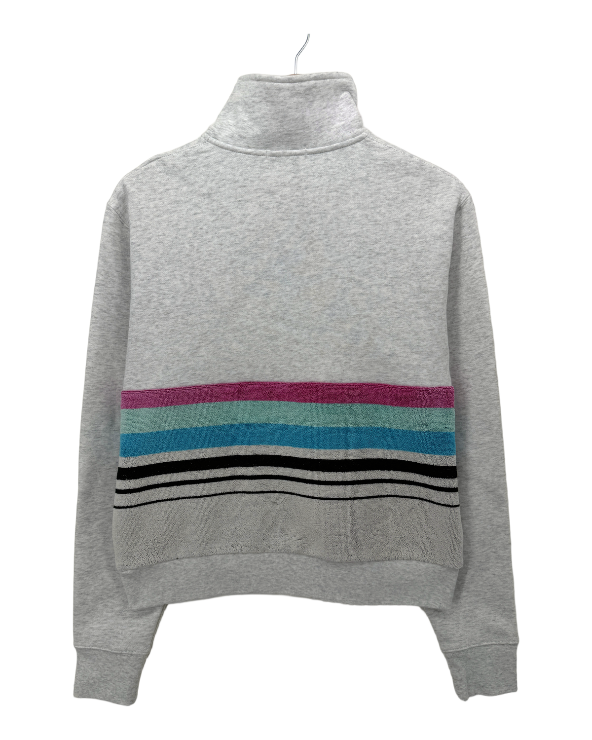 Small Light Heather Grey 1/4 Zip "It's a Sign" — handmade by Kspek from upcycled vintage textiles, view 2