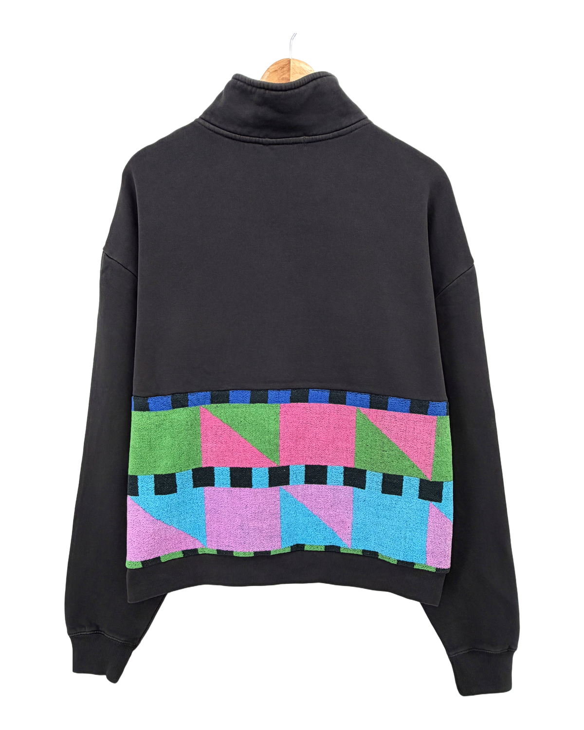 Medium Faded Black 1/4 Zip "80's Dream" — handmade by Kspek from upcycled vintage textiles, view 2