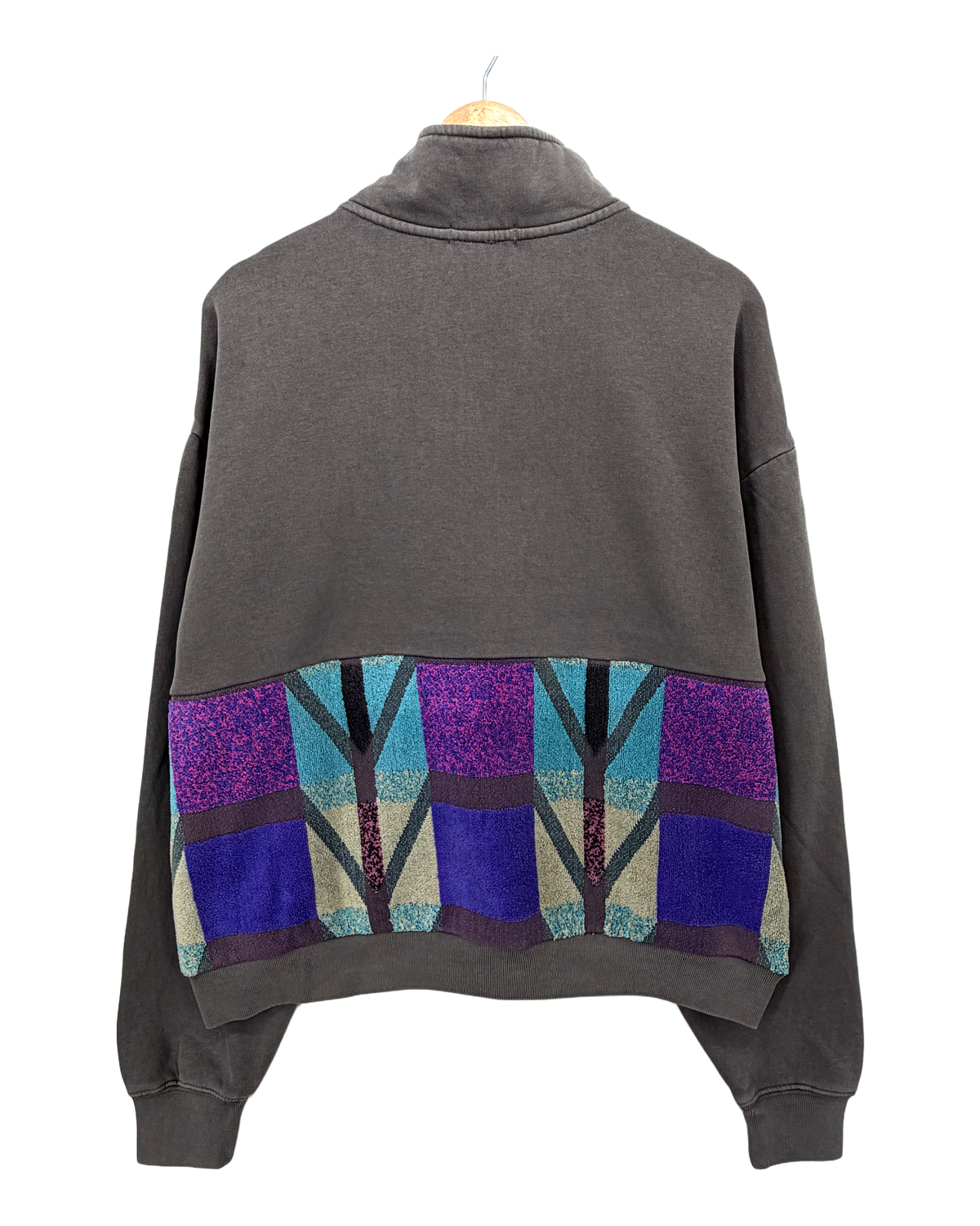 Medium Faded Black 1/4 Zip "Magic Moment" — handmade by Kspek from upcycled vintage textiles, view 2