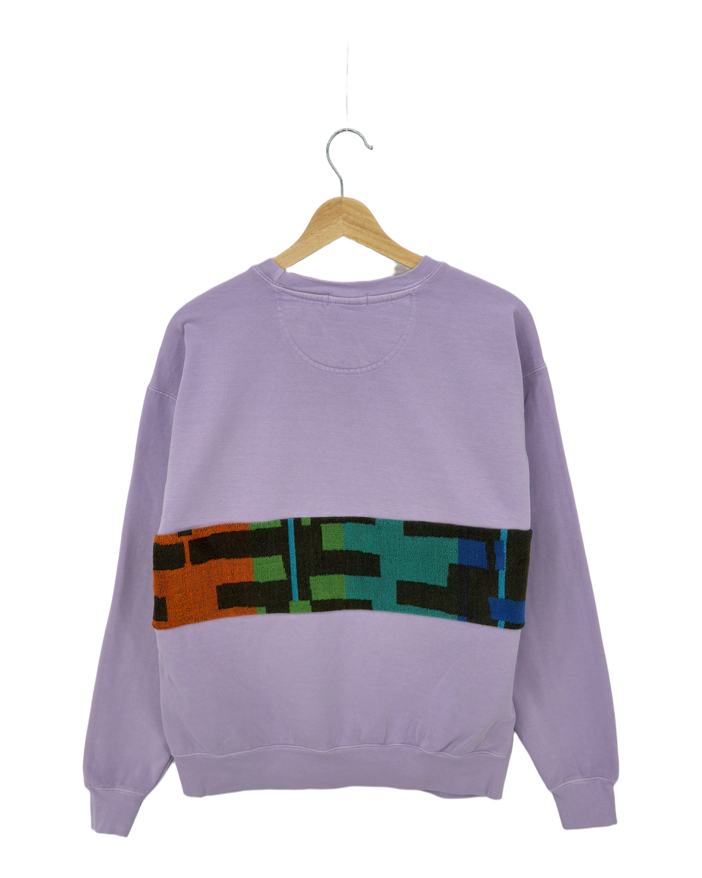 Large Lavender Sunset Chaser "Desert Vibes" — one-of-a-kind upcycled vintage beach towel sweatshirt, handmade by Kspek, view 4