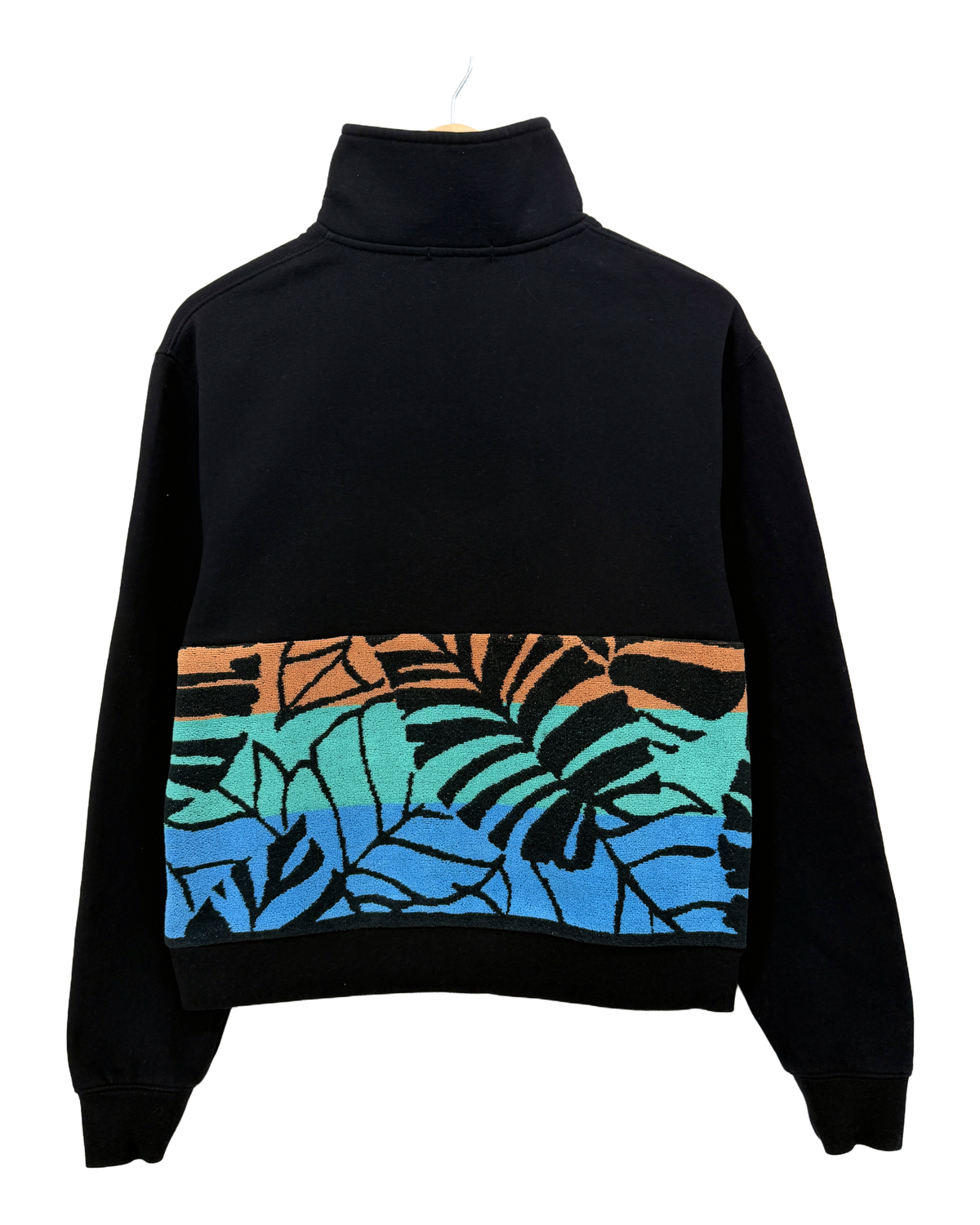 Medium Black 1/4 Zip "Midnight Jungle" — handmade by Kspek from upcycled vintage textiles, view 2