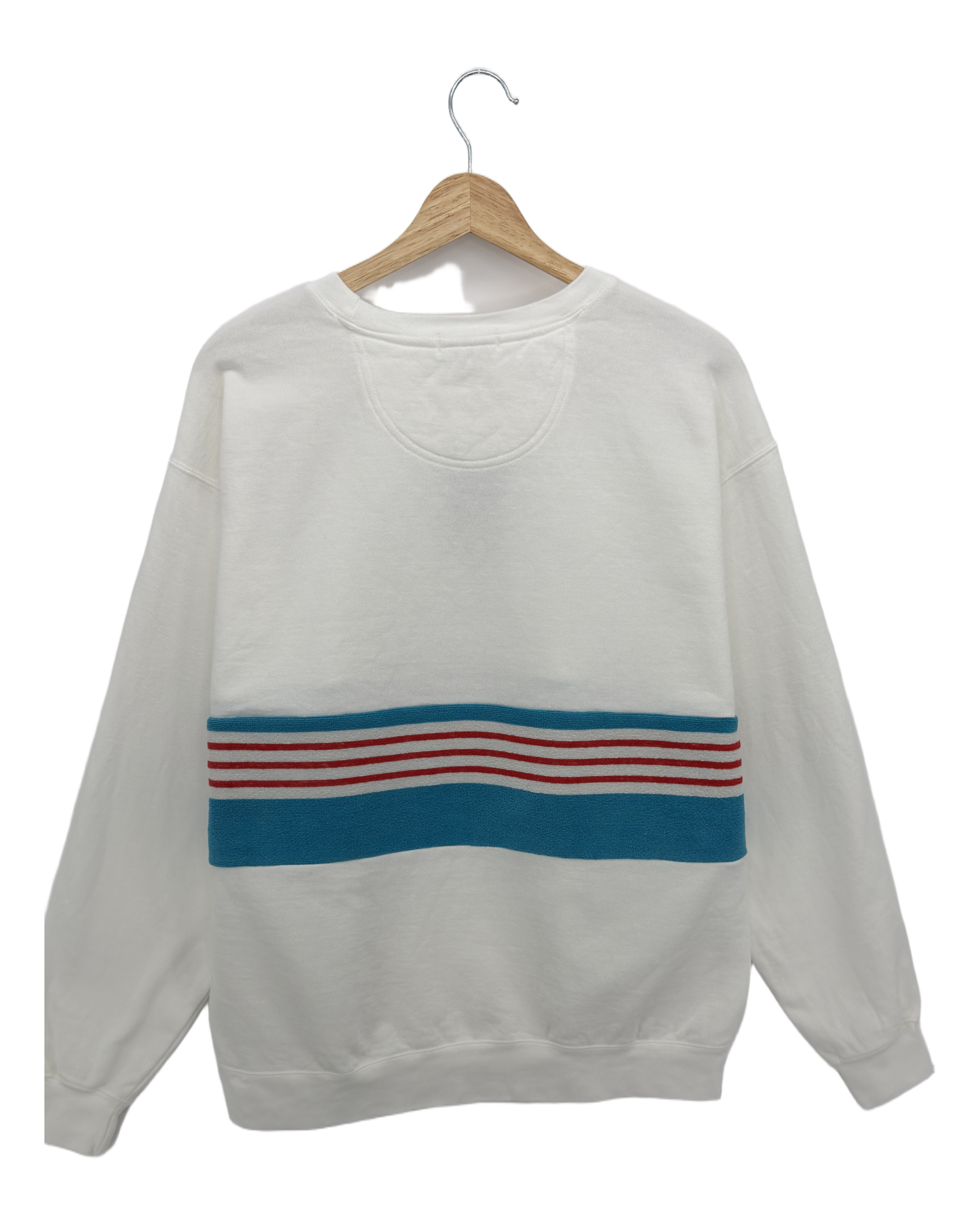 Large White Sunset Chaser "Coastal Sunrise" — one-of-a-kind upcycled vintage beach towel sweatshirt, handmade by Kspek, view 4