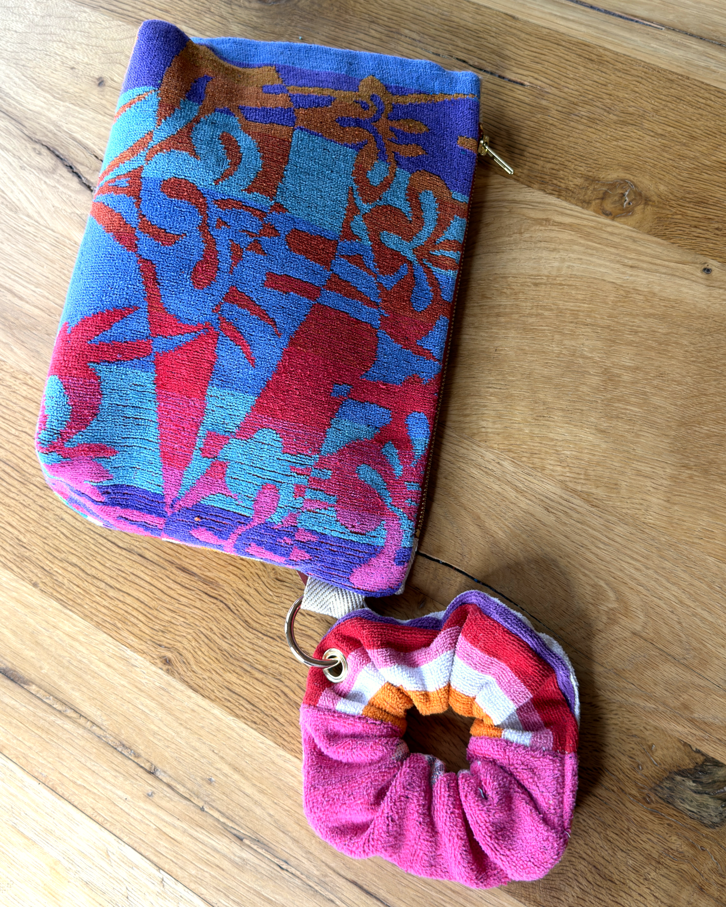 Repurposed Towel Beach Clutch “In Living Color” — handmade by Kspek from upcycled vintage textiles, view 6