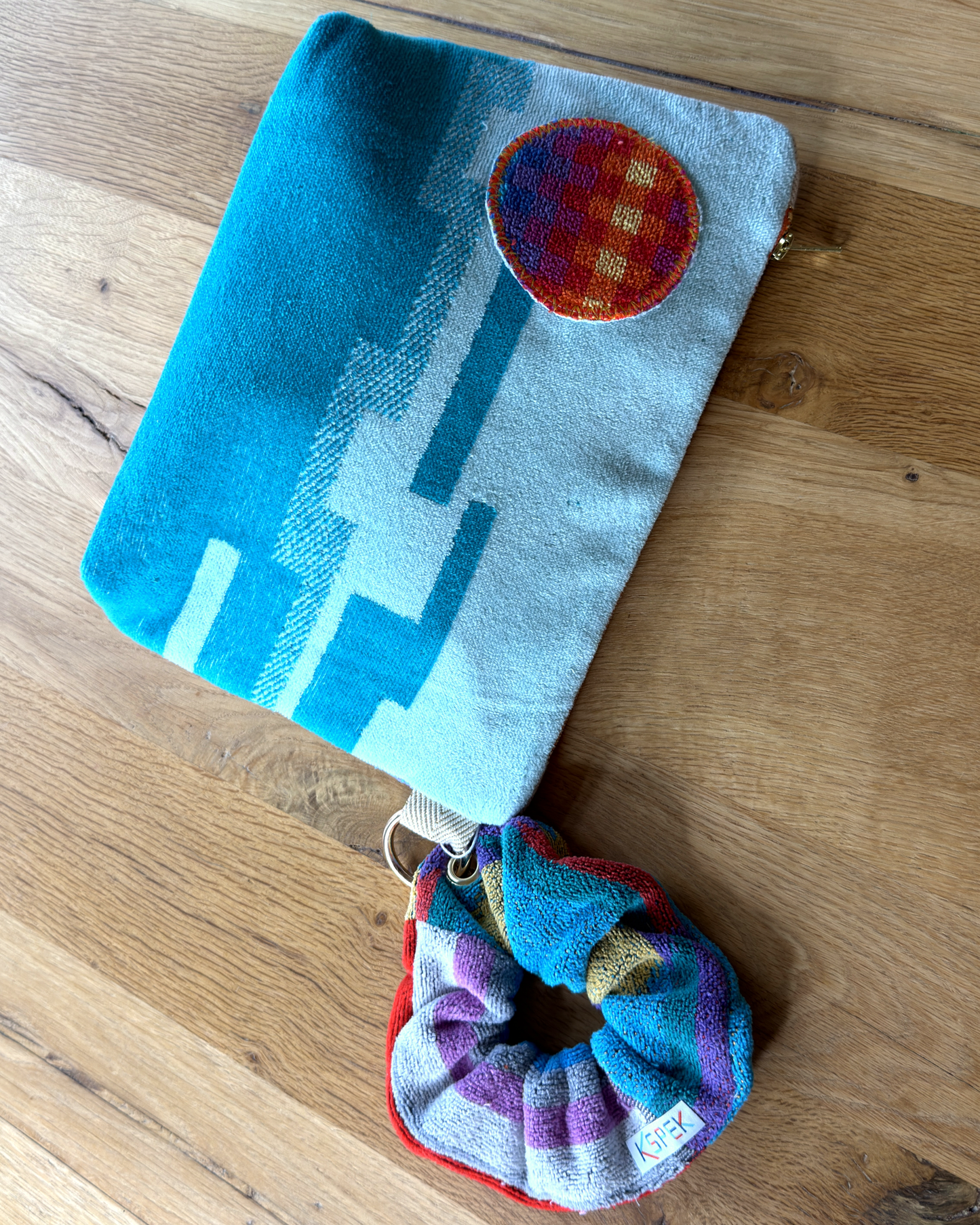 Repurposed Towel Beach Clutch “Best Day” — handmade by Kspek from upcycled vintage textiles, view 6