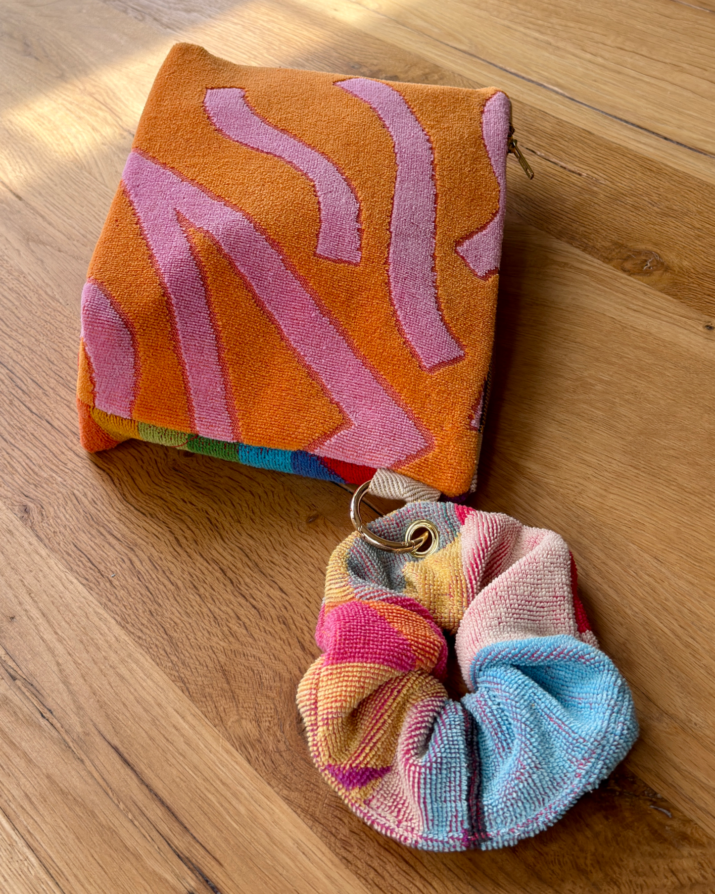 Repurposed Towel Beach Clutch “Rainbow Shores” — handmade by Kspek from upcycled vintage textiles, view 4
