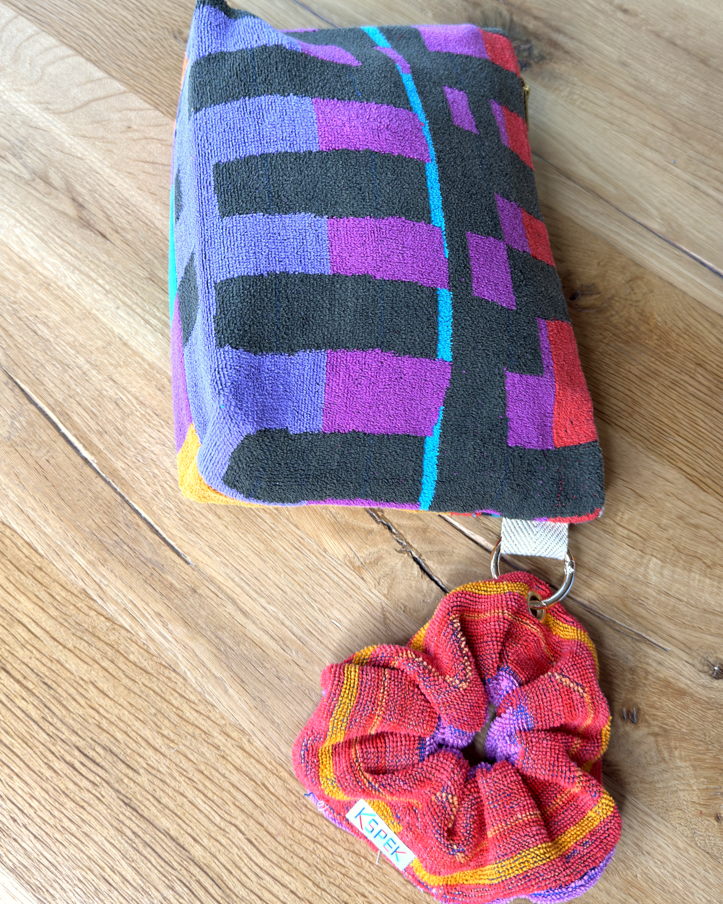 Repurposed Towel Beach Clutch “Tropical Mosaic” — handmade by Kspek from upcycled vintage textiles, view 6