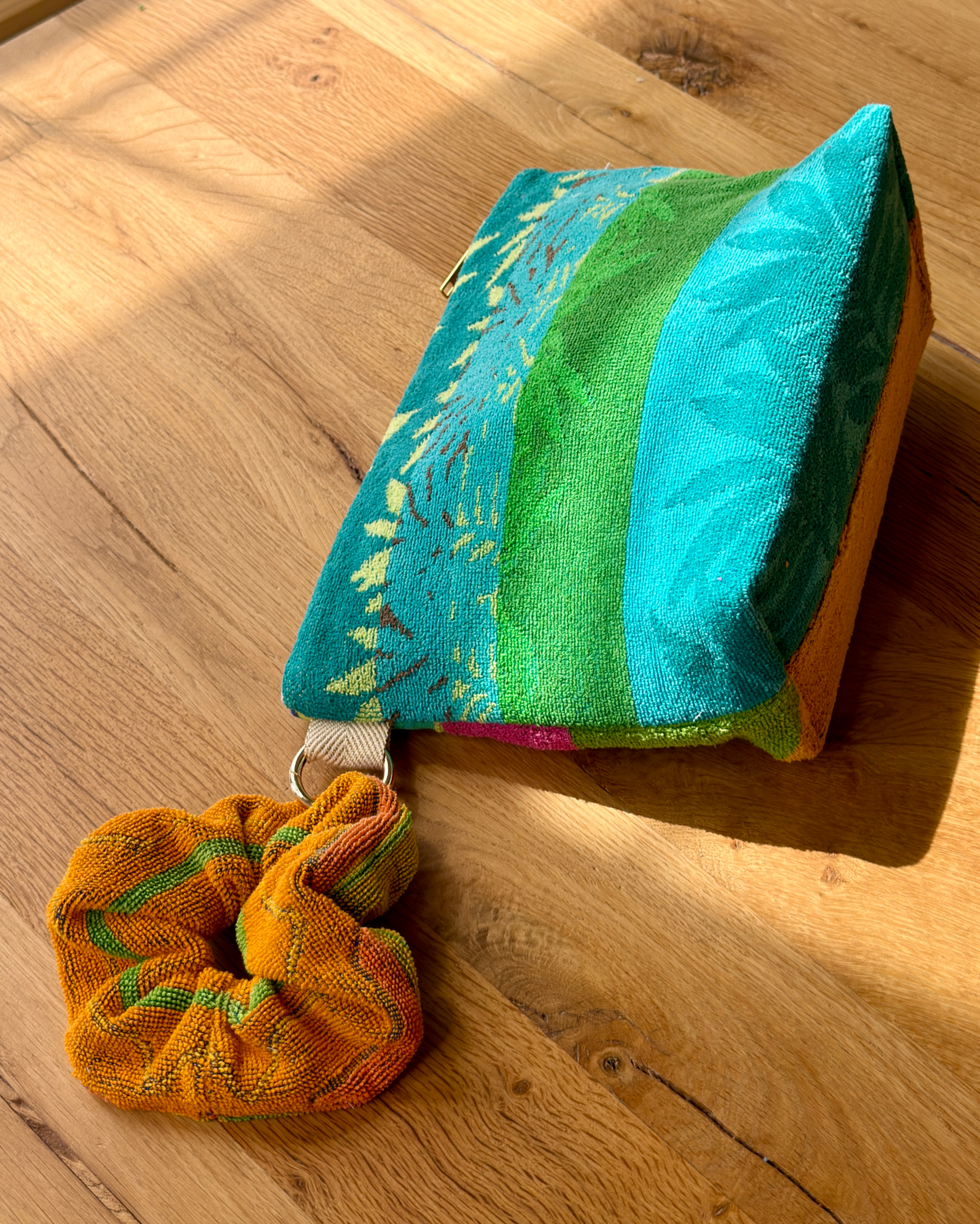 Repurposed Towel Beach Clutch “Coastal Groove” — handmade by Kspek from upcycled vintage textiles, view 3