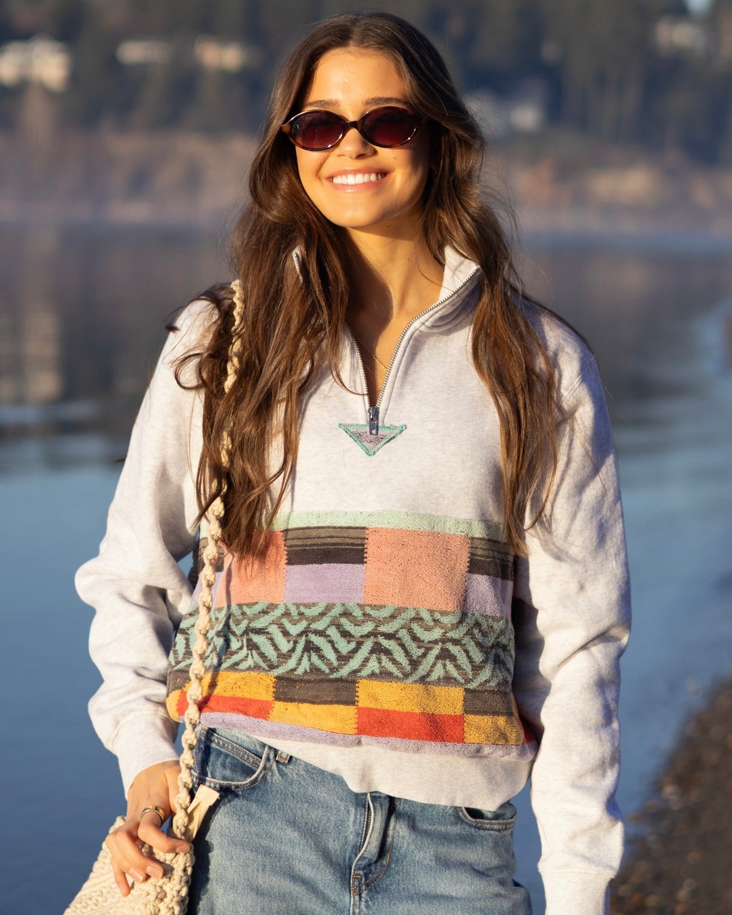 Small Light Heather Grey 1/4 Zip 2 — handmade by Kspek from upcycled vintage textiles, view 2