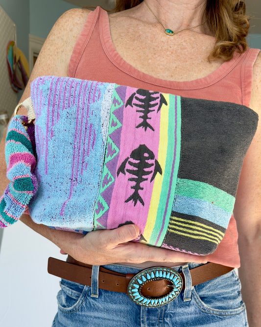 Repurposed Towel Beach Clutch "Up Stream"