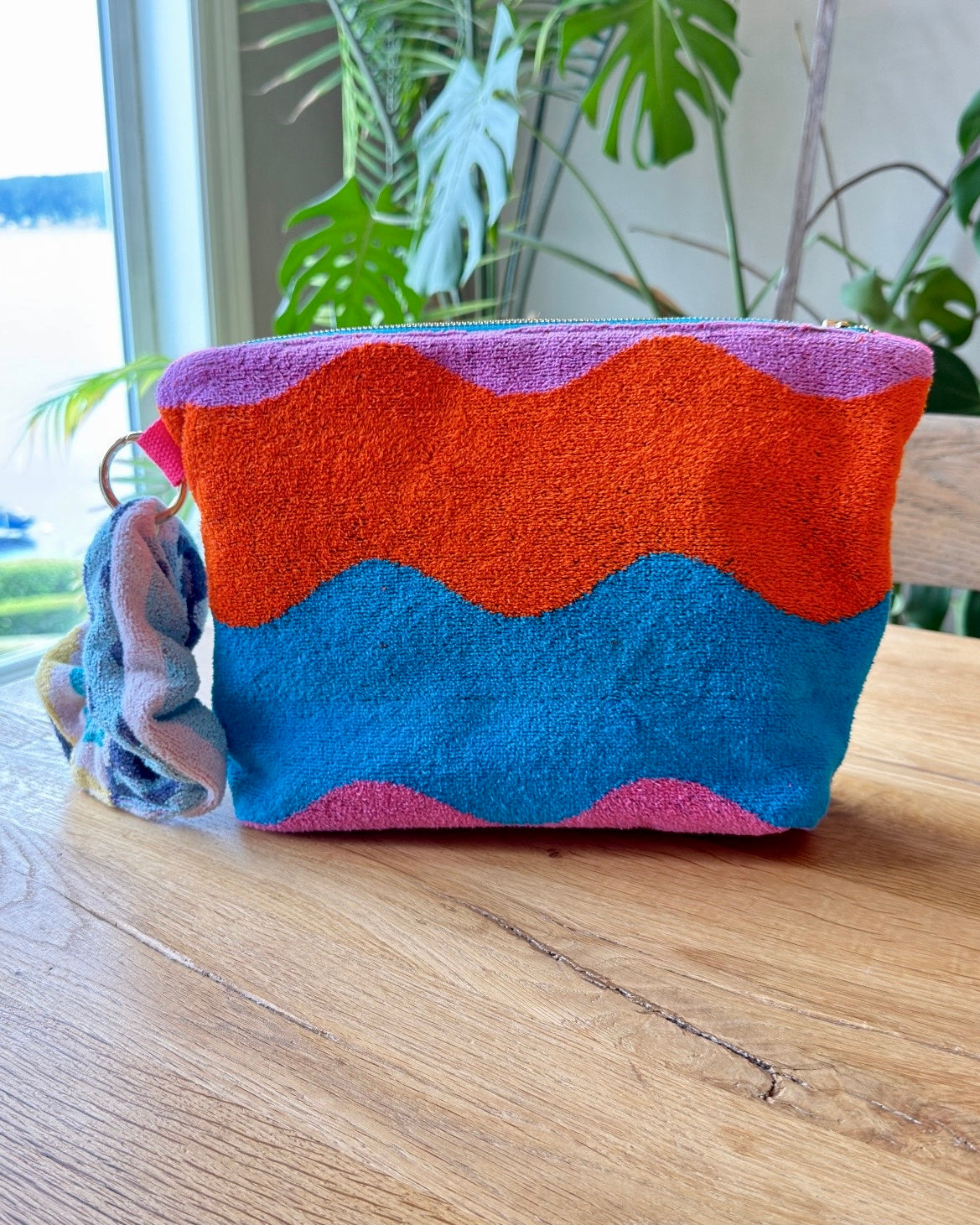 Repurposed Towel Beach Clutch "Neon Waves"