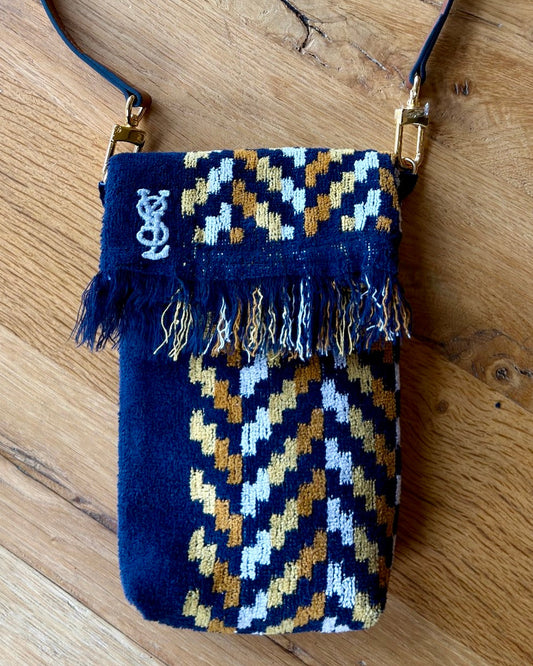 Persephone Fringe Designer Mini Crossbody Navy YSL Logo