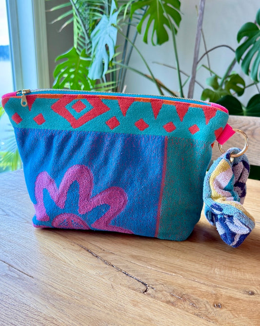 Repurposed Towel Beach Clutch "Neon Waves"