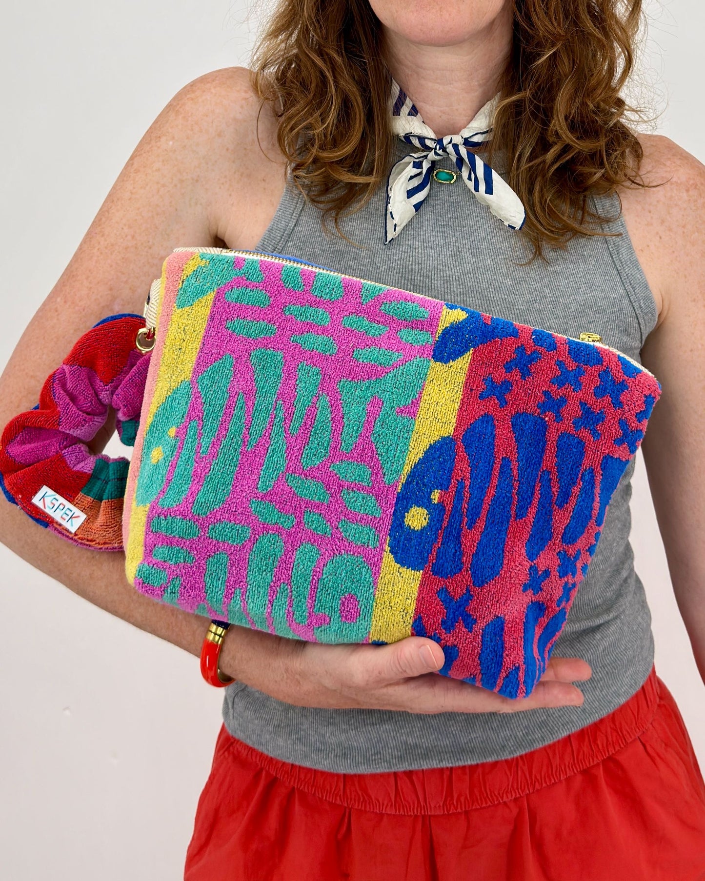 Repurposed Towel Beach Clutch "Rainbow Fish"