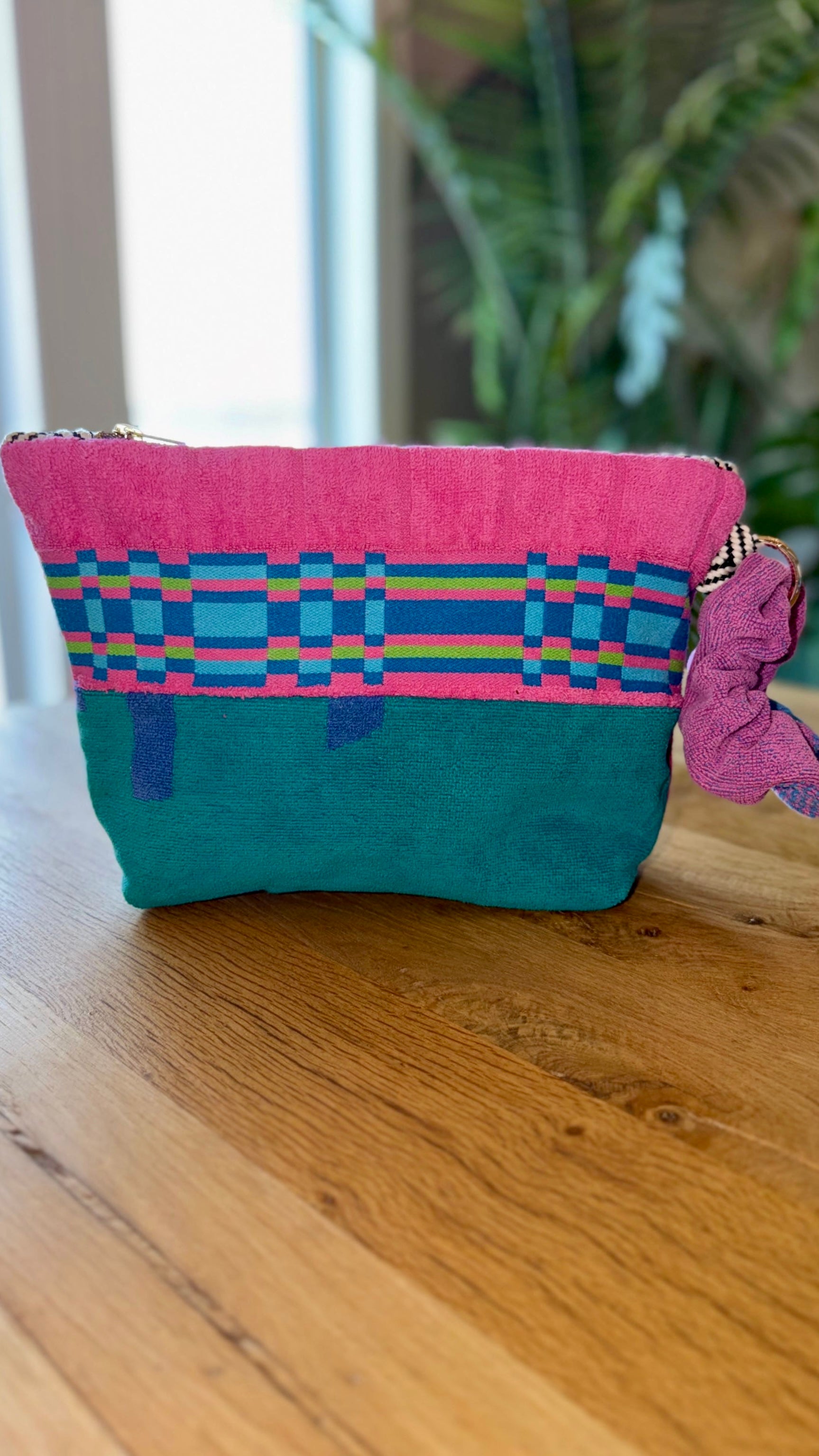 Repurposed Towel Beach Clutch "In Living Color" — handmade by Kspek from upcycled vintage textiles, view 2