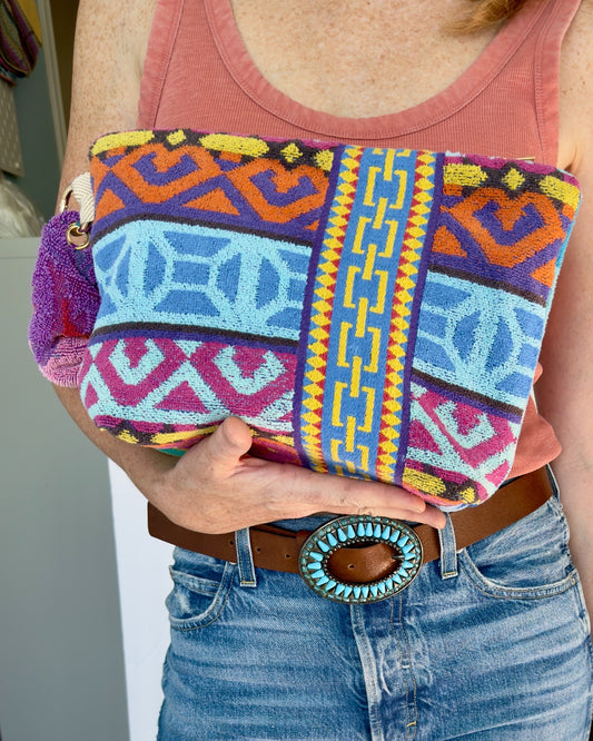 Repurposed Towel Beach Clutch "Land and Sea"