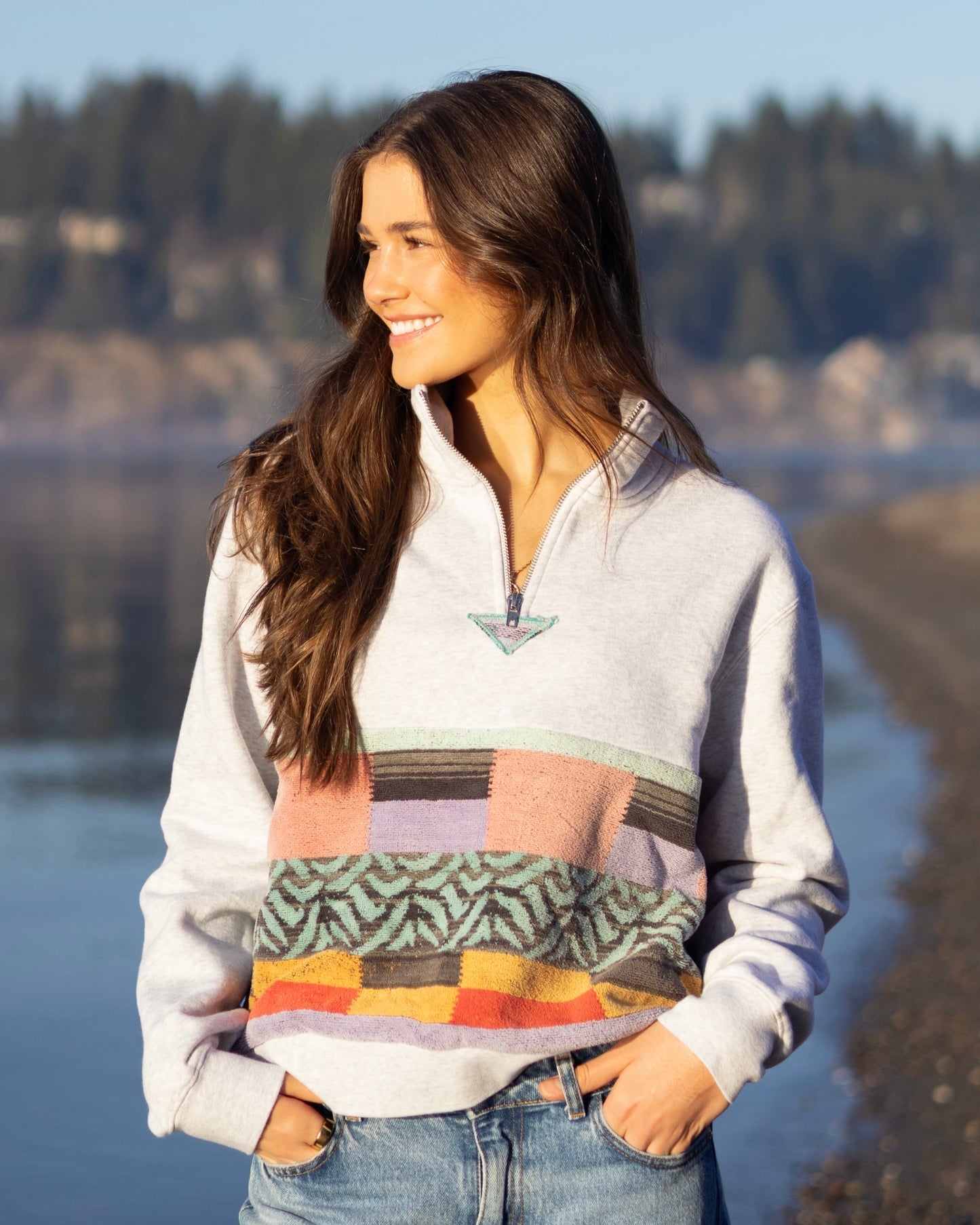 Small Light Heather Grey 1/4 Zip 2 — handmade by Kspek from upcycled vintage textiles