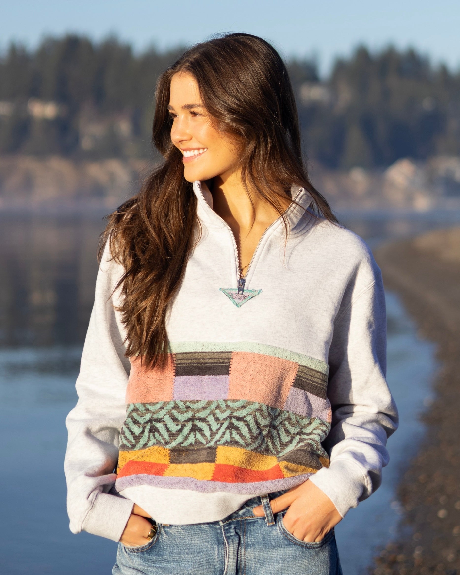 Small Light Heather Grey 1/4 Zip 2 — handmade by Kspek from upcycled vintage textiles