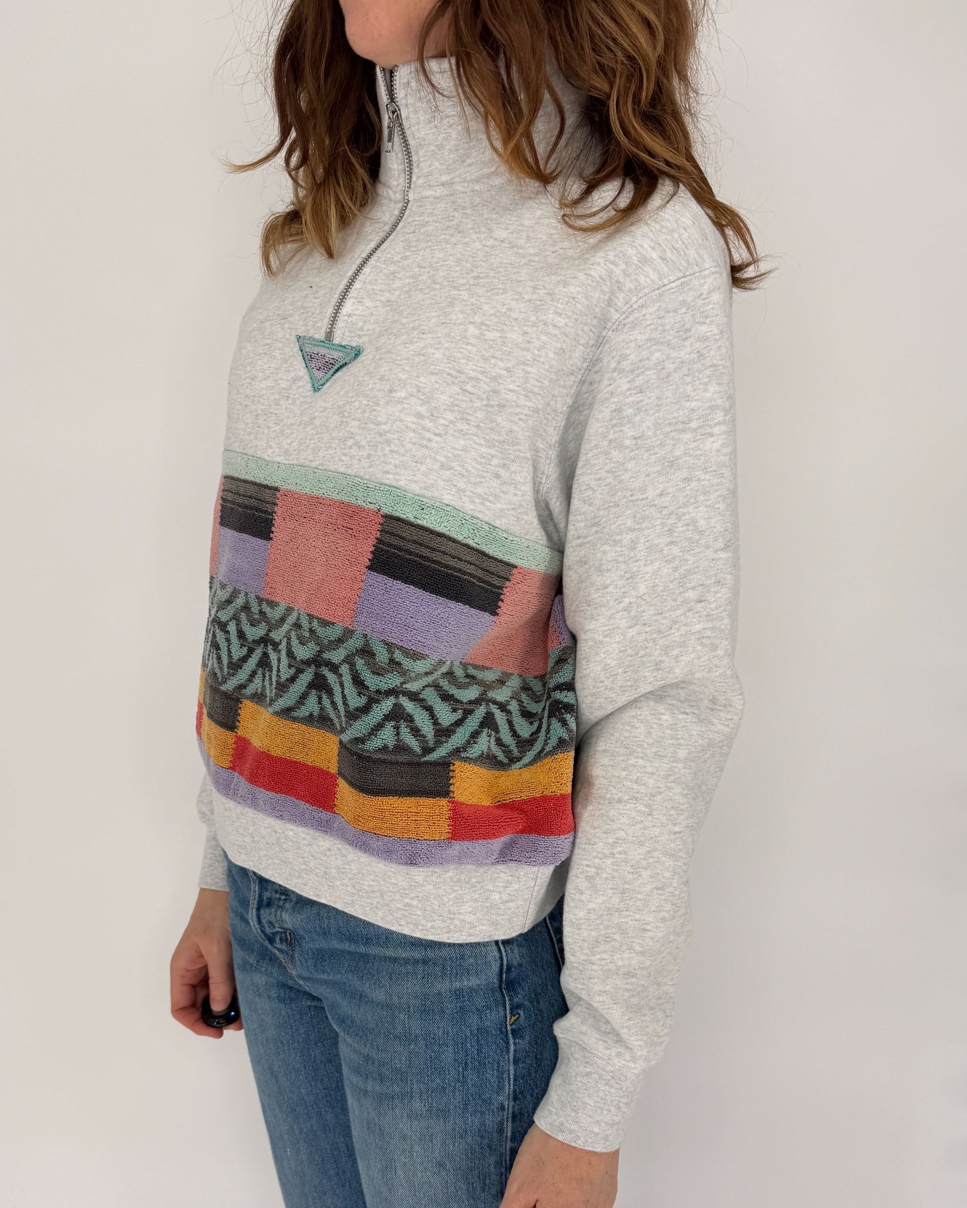 Small Light Heather Grey 1/4 Zip 2 — handmade by Kspek from upcycled vintage textiles, view 5