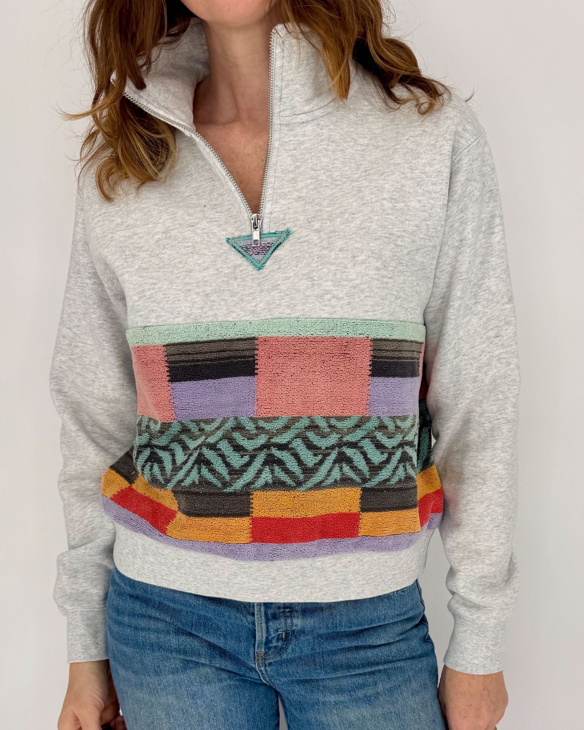Small Light Heather Grey 1/4 Zip 2 — handmade by Kspek from upcycled vintage textiles, view 6