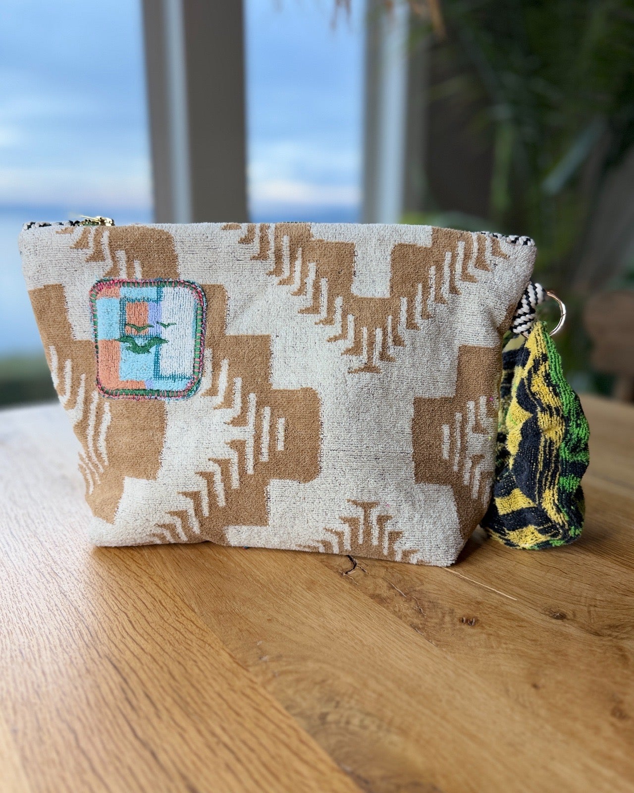 Repurposed Towel Beach Clutch "Seagulls and Stripes "