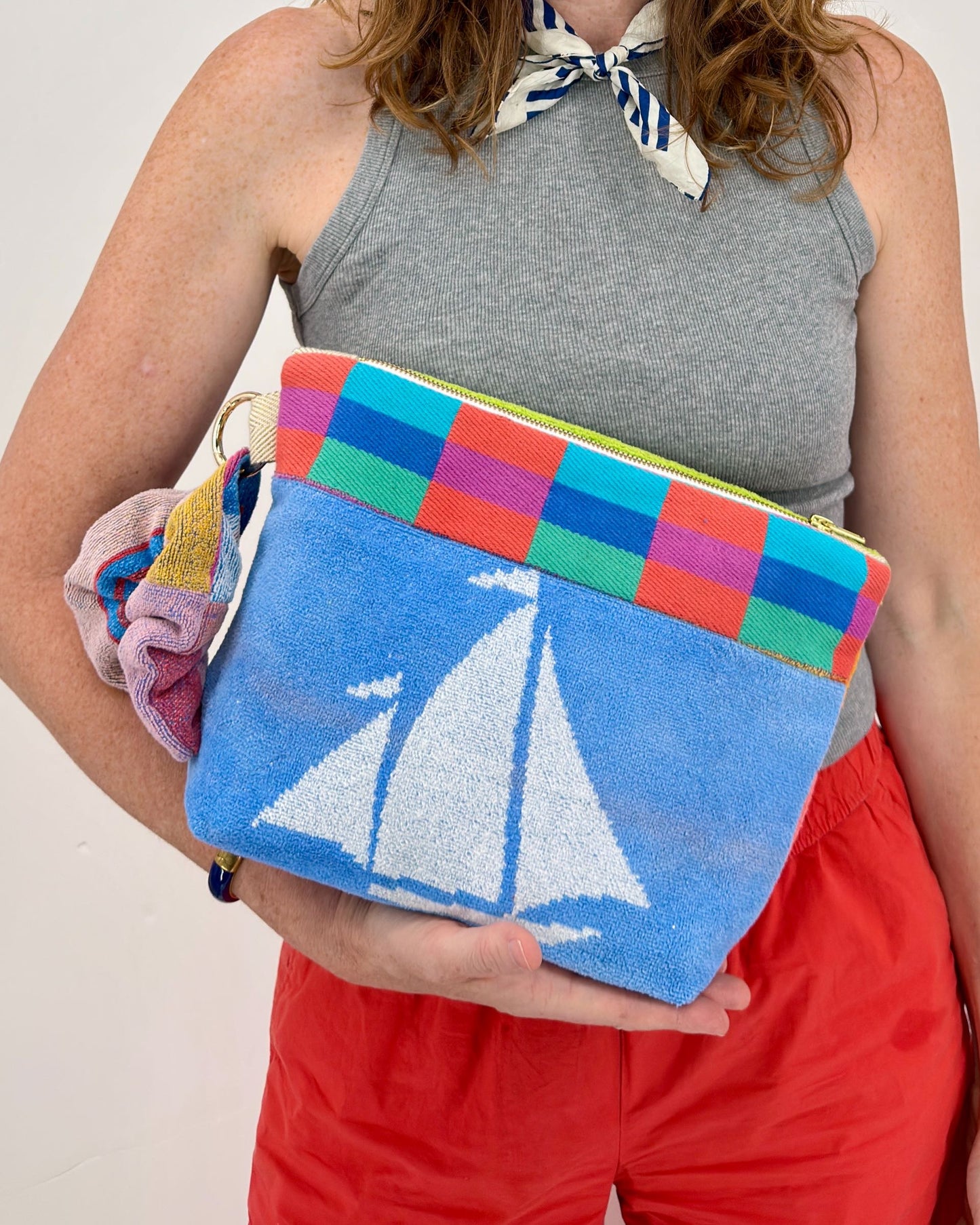Repurposed Towel Beach Clutch "Lady Captain"