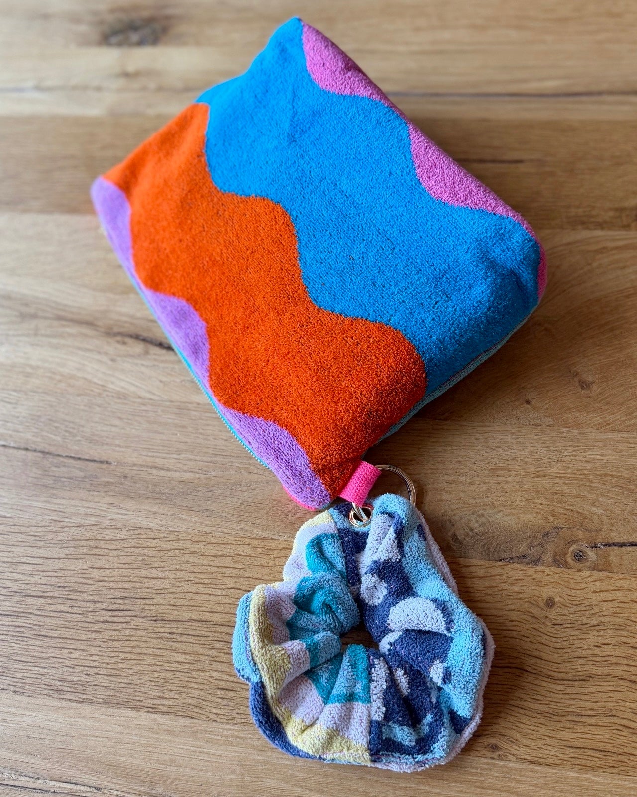 Repurposed Towel Beach Clutch "Neon Waves"