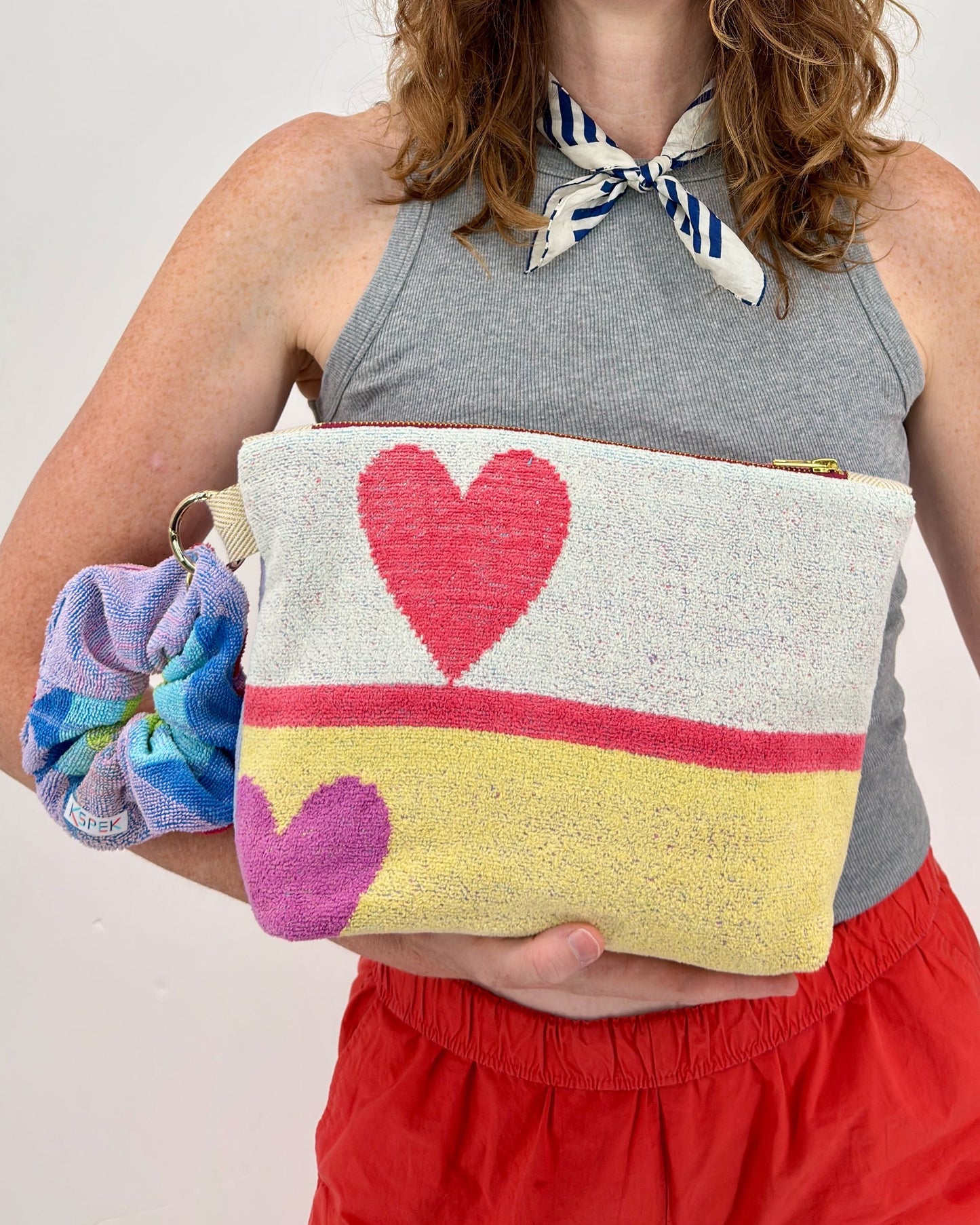 Repurposed Towel Beach Clutch "2 of Hearts"