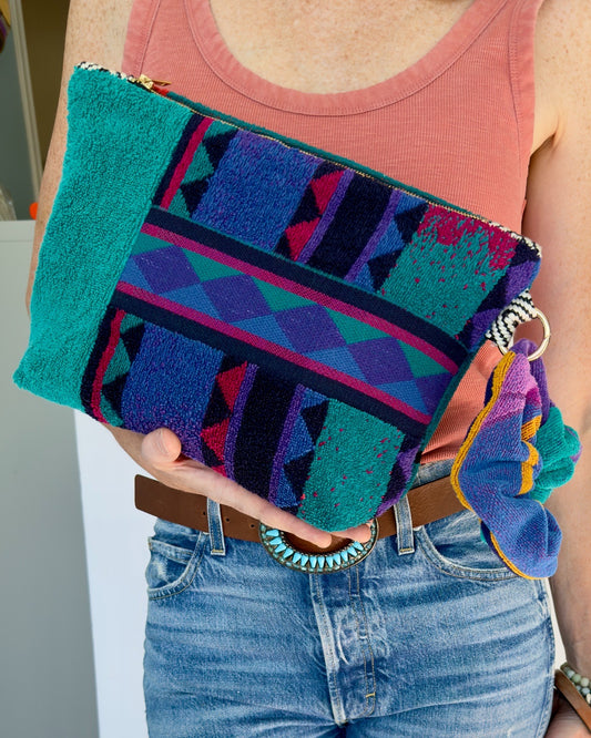 Repurposed Towel Beach Clutch "Jewel Tones"