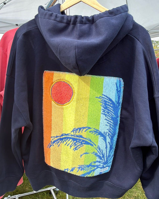 Large Navy Making a Scene "Soaring" Zip Up Hoodie — one-of-a-kind upcycled vintage beach towel piece, handmade by Kspek