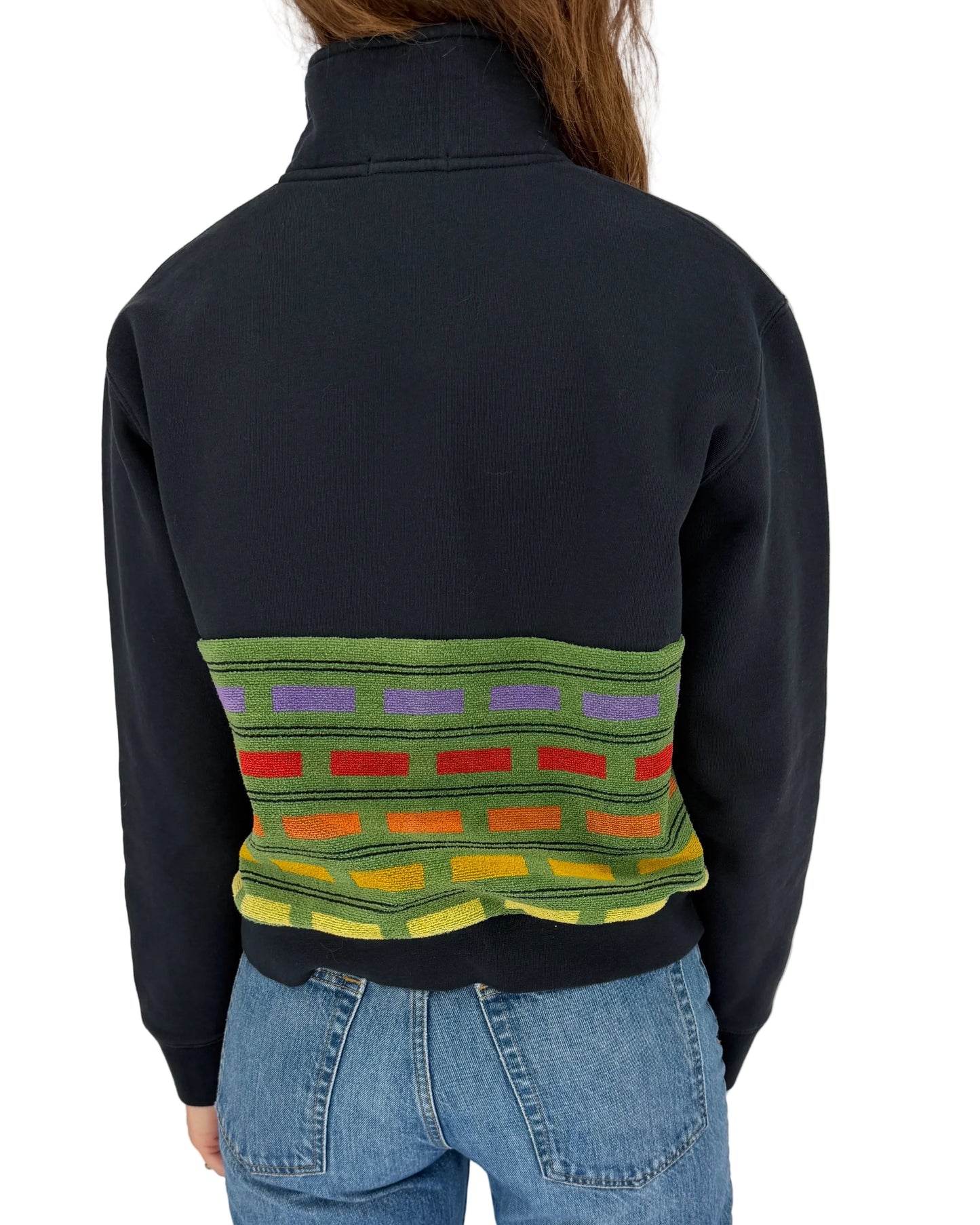 Small Black 1/4 Zip 2 — handmade by Kspek from upcycled vintage textiles, view 3
