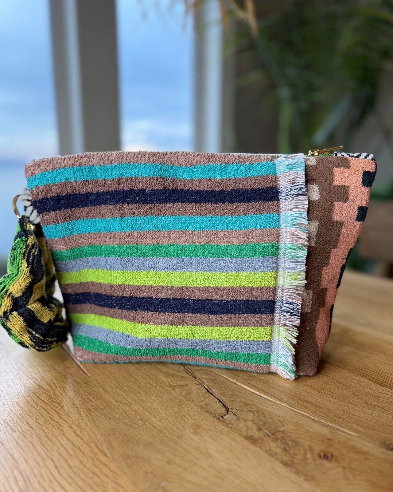 Repurposed Towel Beach Clutch "Seagulls and Stripes "