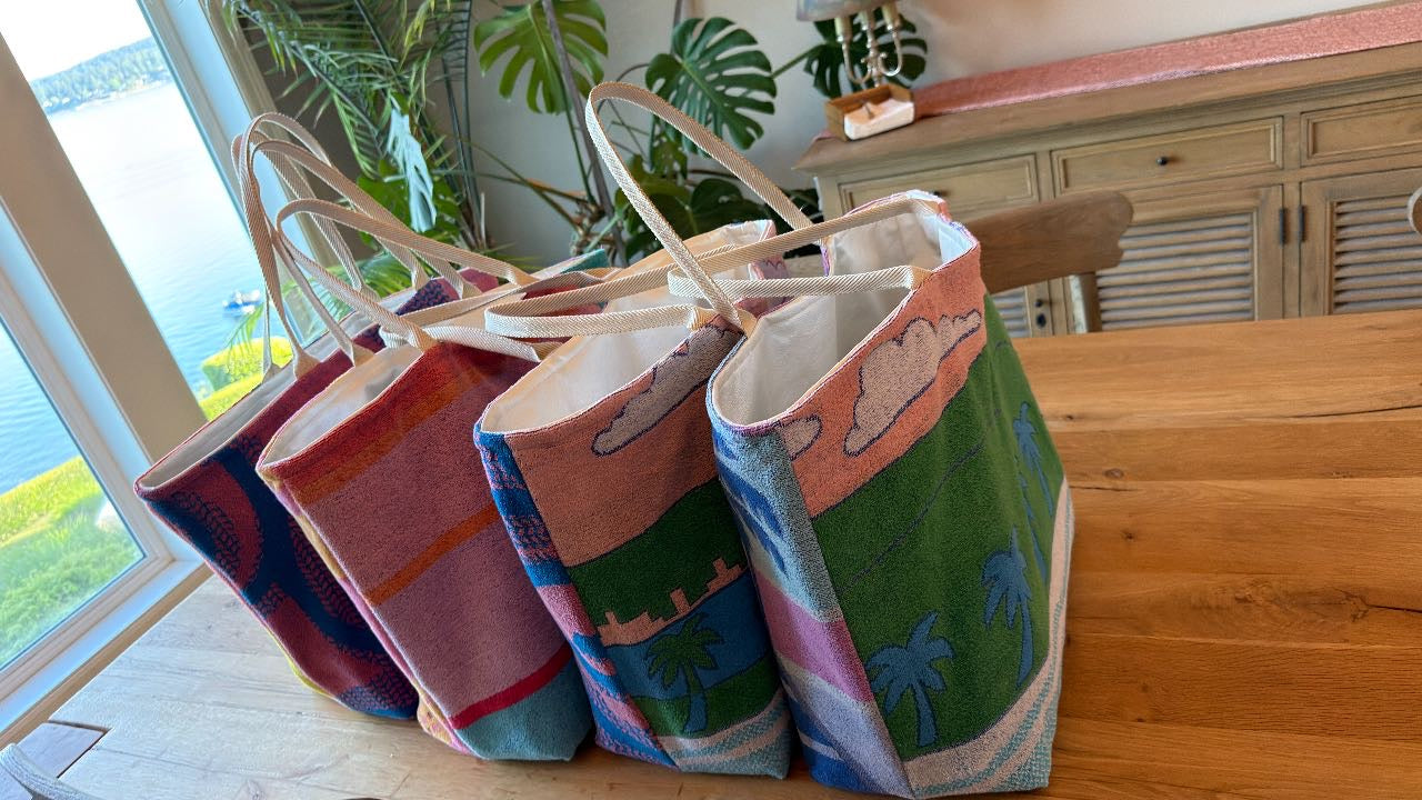 Beach tote "4 Custom Beach Totes for Cat" — handmade by Kspek from upcycled vintage beach towels, view 2