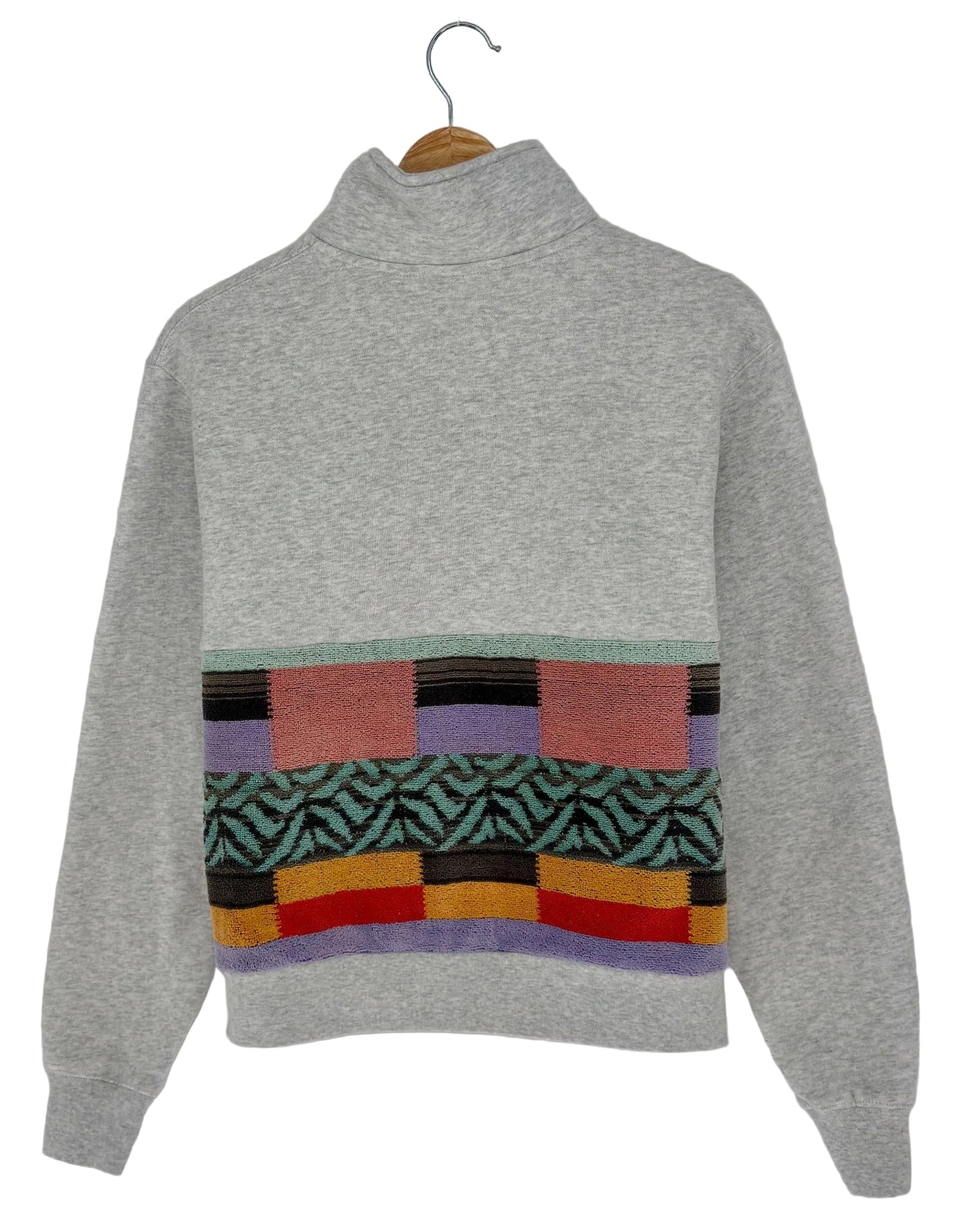 Small Light Heather Grey 1/4 Zip 2 — handmade by Kspek from upcycled vintage textiles, view 4