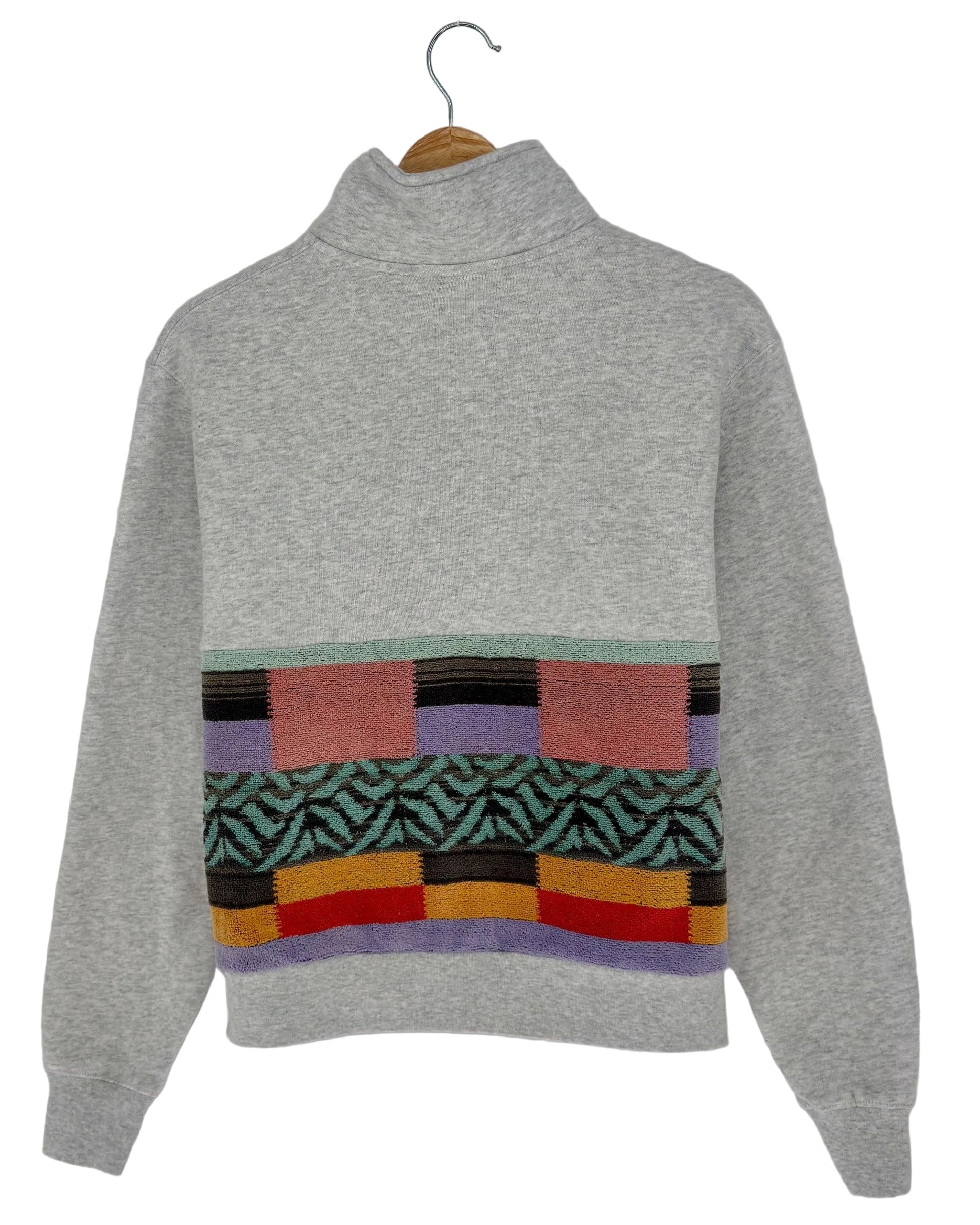 Small Light Heather Grey 1/4 Zip 2 — handmade by Kspek from upcycled vintage textiles, view 4