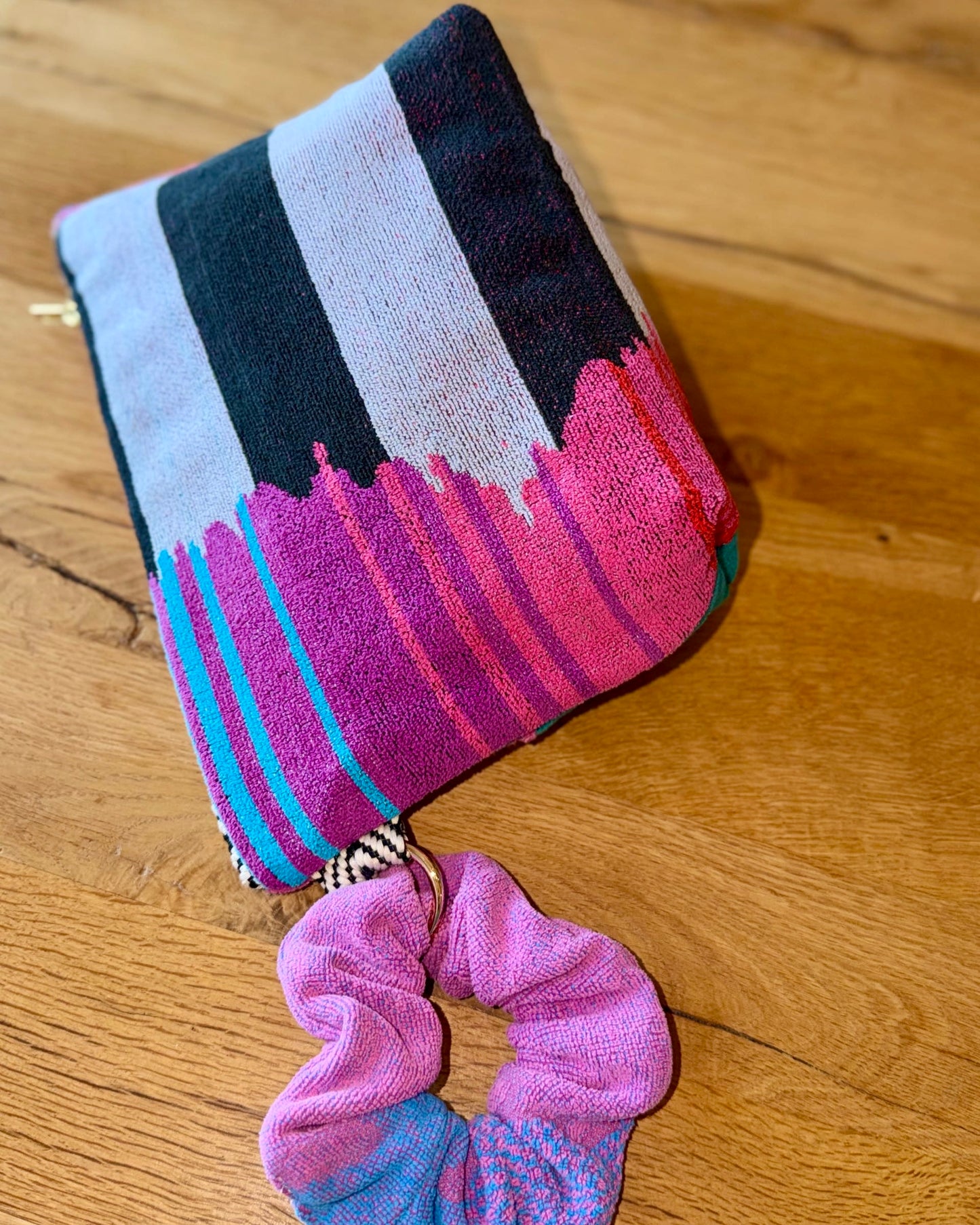 Repurposed Towel Beach Clutch "In Living Color" — handmade by Kspek from upcycled vintage textiles, view 4