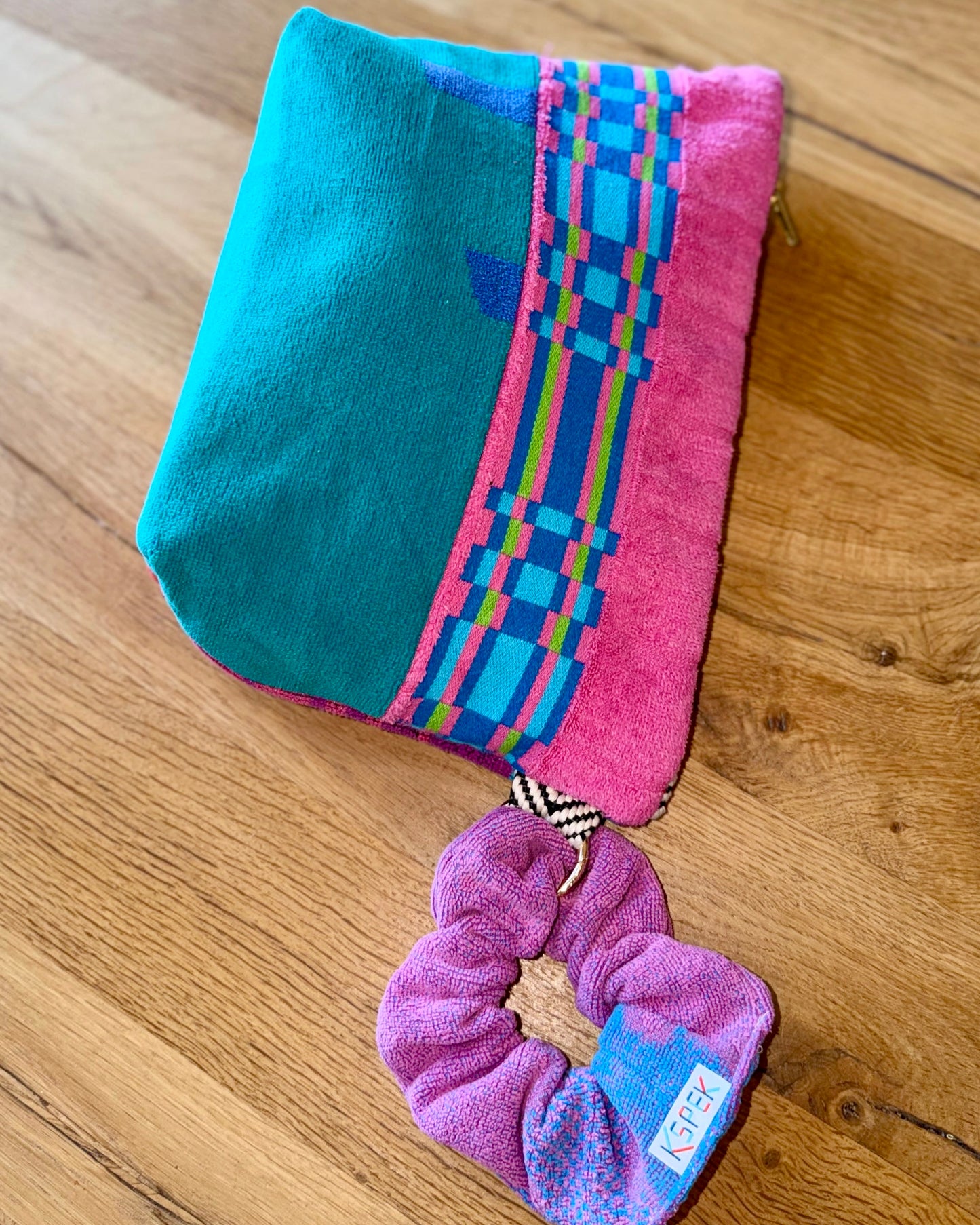 Repurposed Towel Beach Clutch "In Living Color" — handmade by Kspek from upcycled vintage textiles, view 3