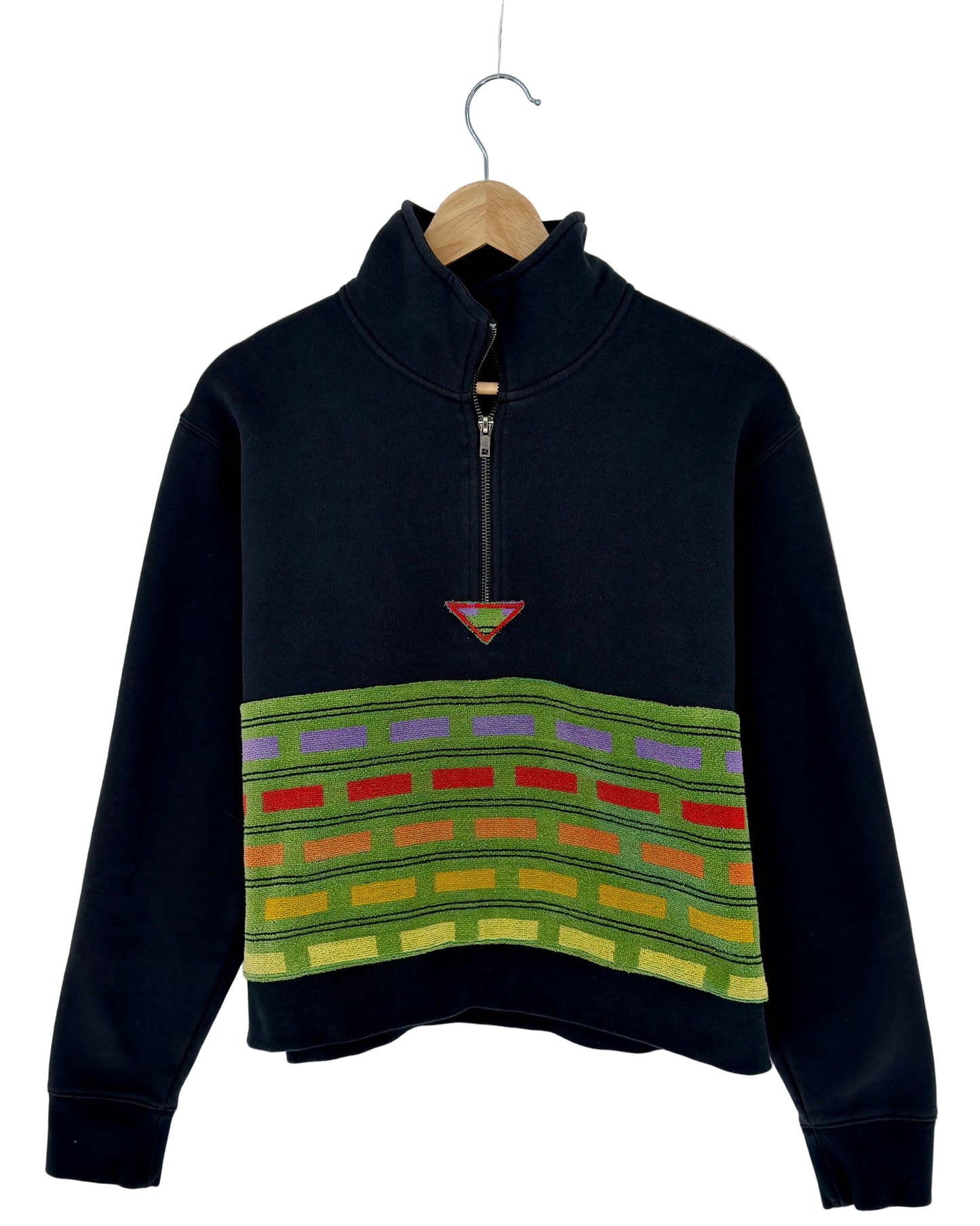 Small Black 1/4 Zip 2 — handmade by Kspek from upcycled vintage textiles, view 2