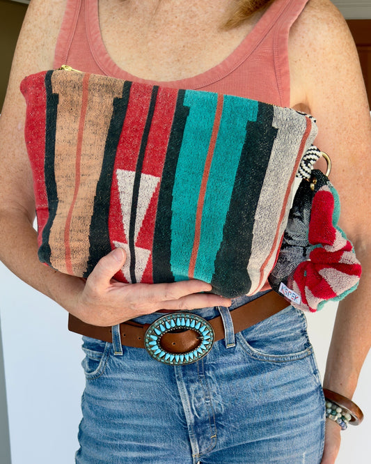 Repurposed Towel Beach Clutch "Go West"